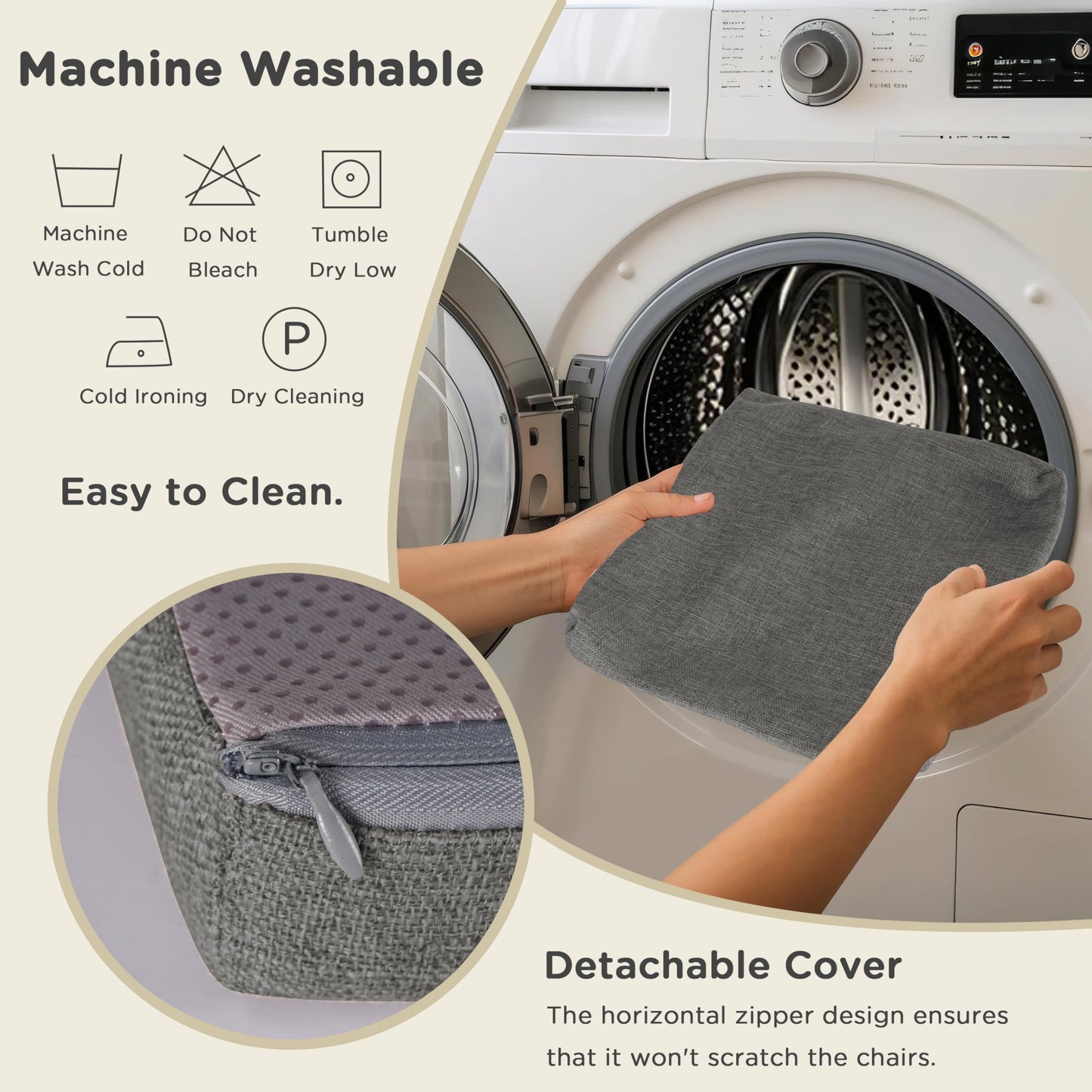 AddGrace Anti-Slip Bar Stool Cushions Square Bar Stool Seat Cushions with Ties Set of 4 Small Square Chair Pads with Machine Washable Cover 12"X12"X2" (Dark Grey)