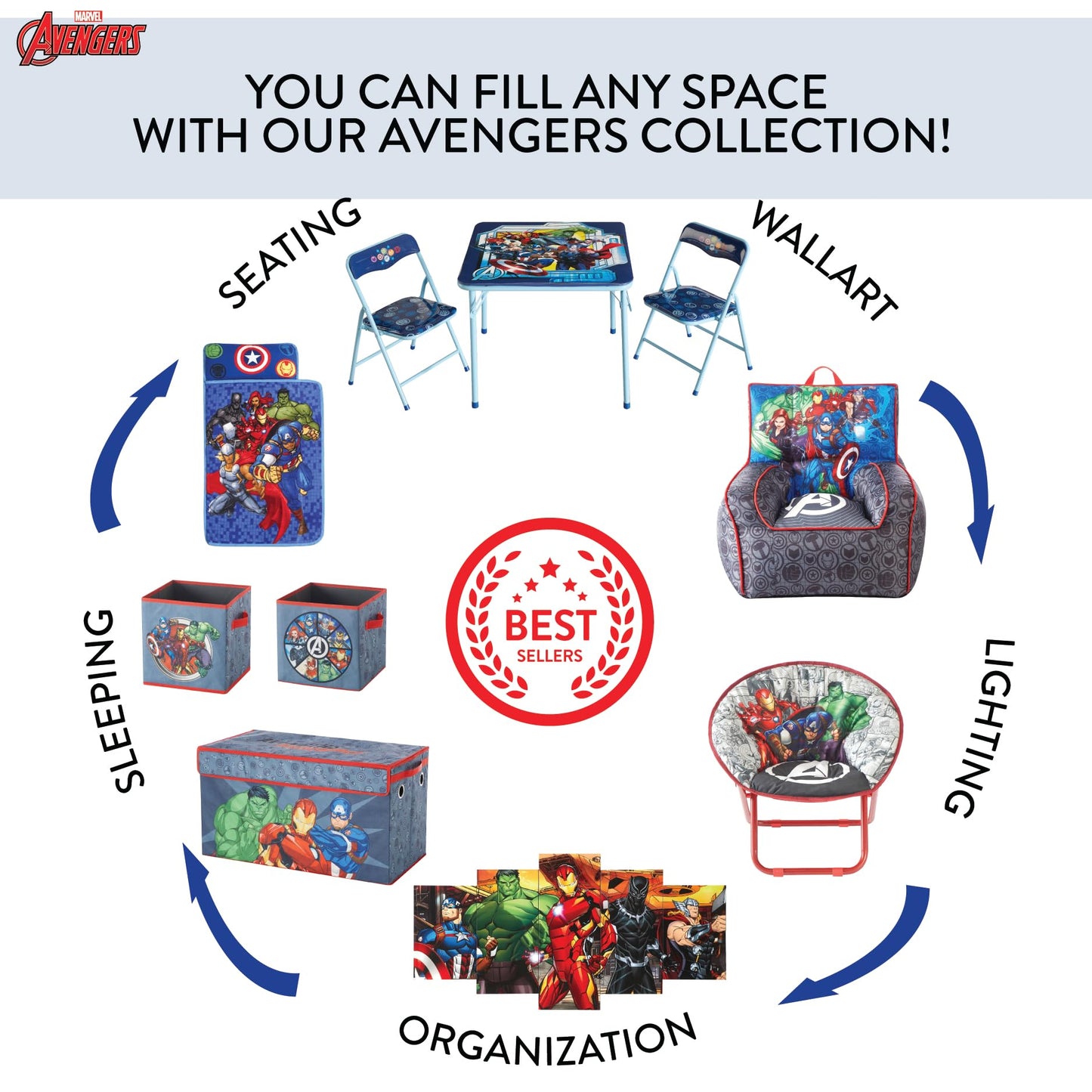 Idea Nuova Avengers Collapsible Children’s Toy Storage Trunk, Durable with Lid