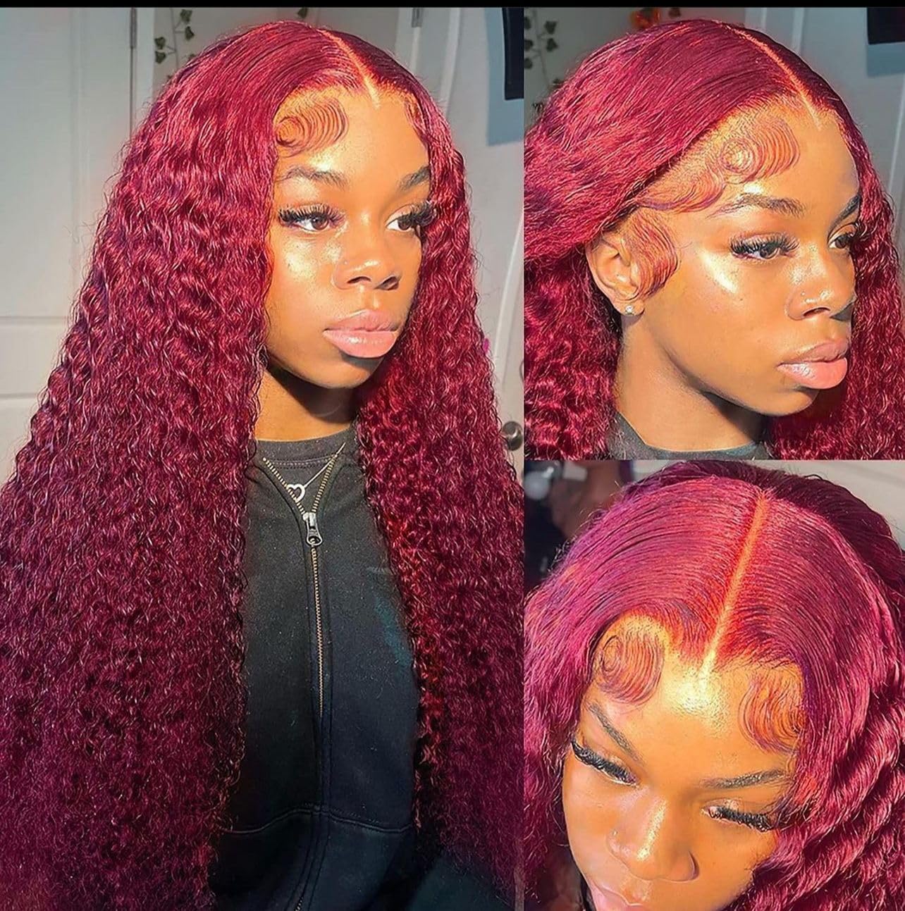 99J Burgundy Deep Wave Lace Front Wigs Human Hair 13x4 HD Lace Frontal Wigs Human Hair Pre Plucked 180 Density Red Colored Deep Curly Wet and Wavy Glueless Human Hair Wigs for Black Women 26 Inch