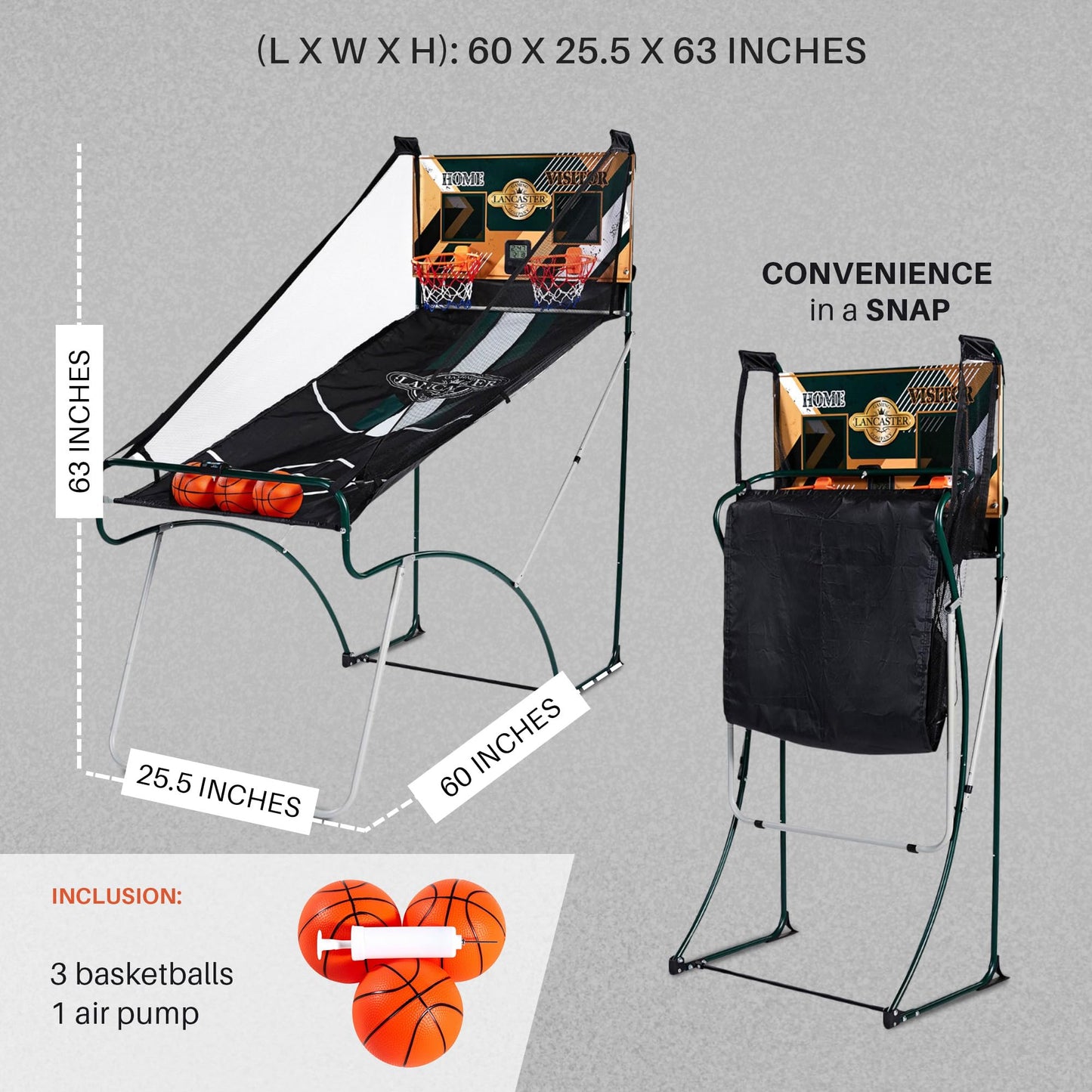 Lancaster Sports EZ Fold Basketball Arcade Game, Indoor 2 Player Dual Hoop Shot Challenge