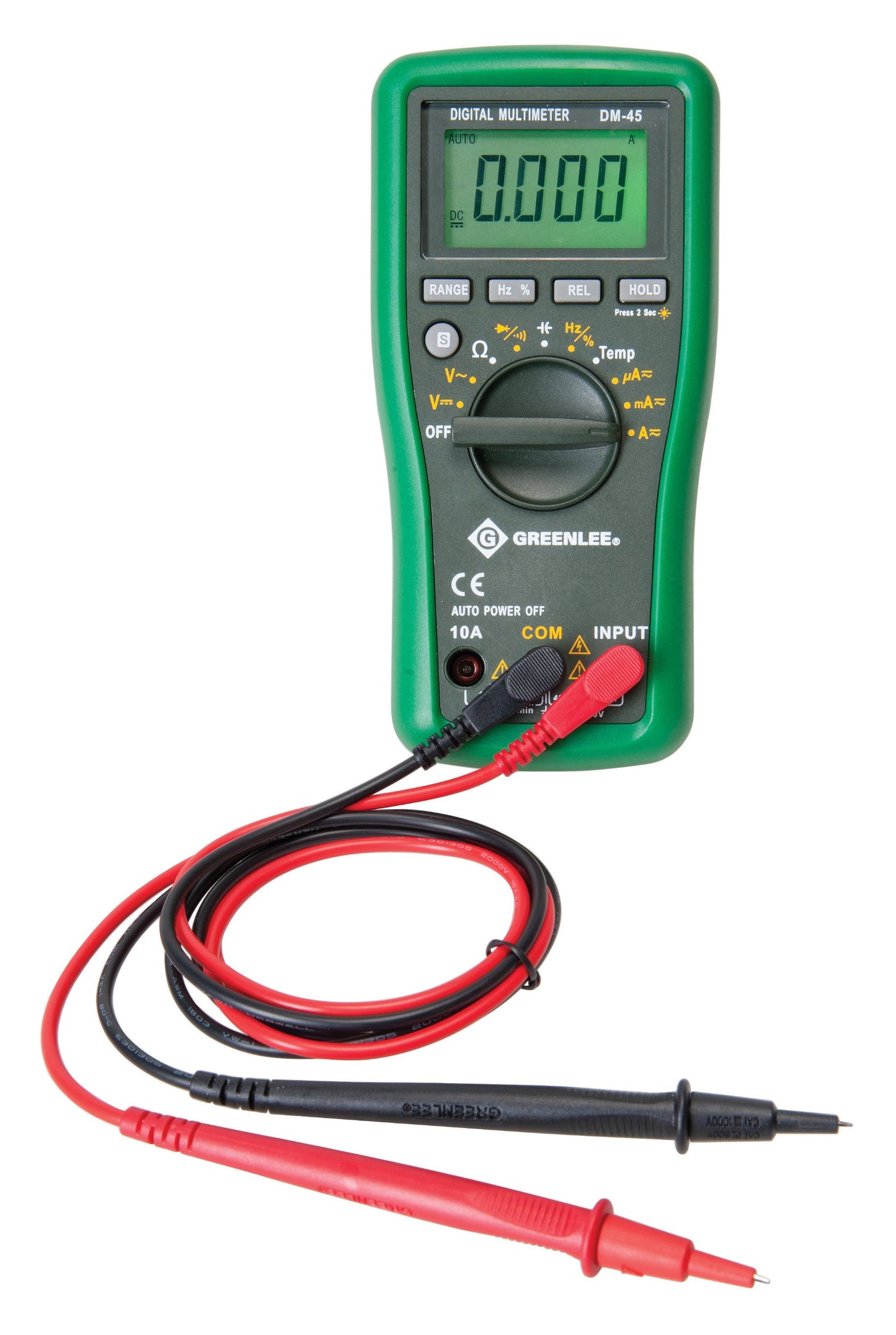 Greenlee - Dmm, 600V Ac/Dc, 10A, Cap,Temp, Elec Test Instruments (DM-45), Black