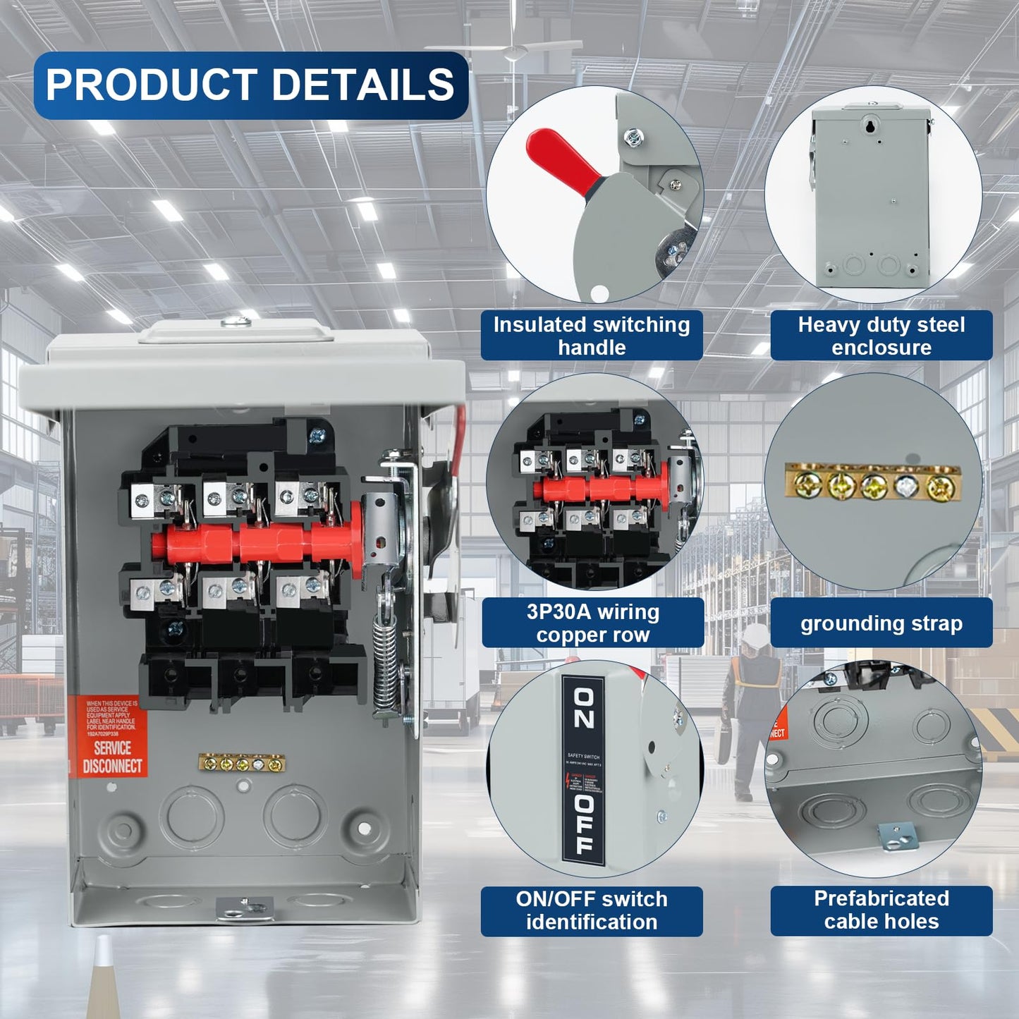 3P 30Amp 240V 3 Wire Heavy Duty Safety Switches,Ac Disconnect Switches Box,Quick Disconnect Safety Switch