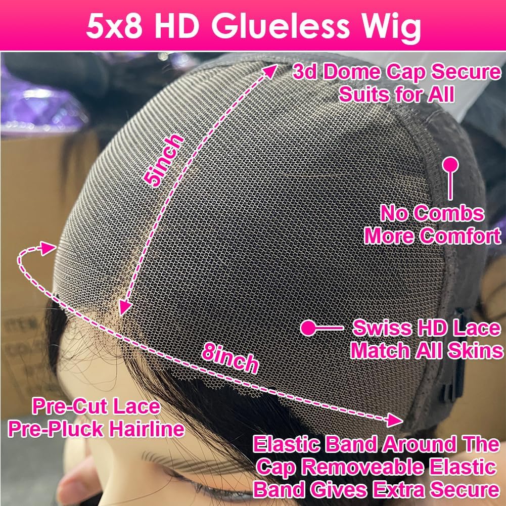 5x8 Glueless Wigs Human Hair Pre Plucked Pre Cut Deep Wave Glueless Wigs Human Hair 5x8 Hd Lace Closure Wigs Human Hair Curly Human Hair Wig 180% Density Wear And Go Glueless Wigs Human Hair (28inch)