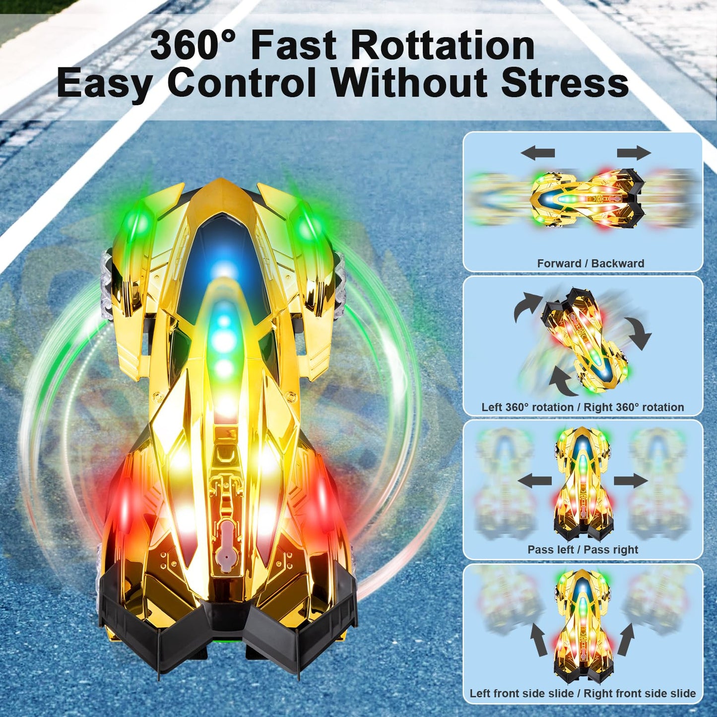 Lamborghini Remote Control Car Toy for Boys Age 8-12 , 1:12 Scale Gold Lambo Toy Car with 360°Rotating Drifts Car Colorful Lights、Spray& Musics, Speed 10-12km/h RC Race Toy Car for Boys Girls Birthday