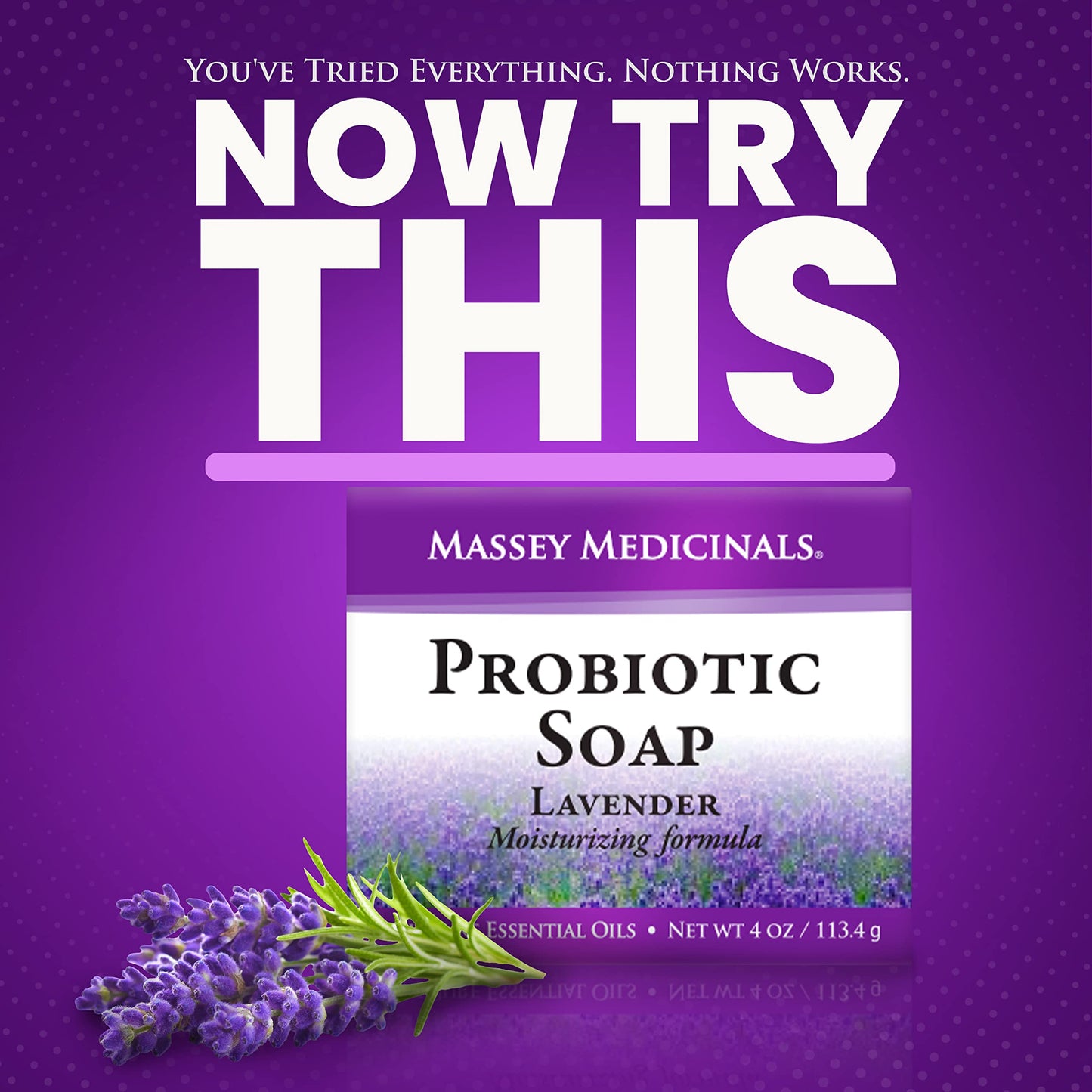 Candida Freedom Massey's Natural Probiotic Soap Bar - Lavender Scented - For Men and Women of All Ages - Refreshing Body Essential with 100% Natural Ingredients - 4oz Bar (Pack of 3)