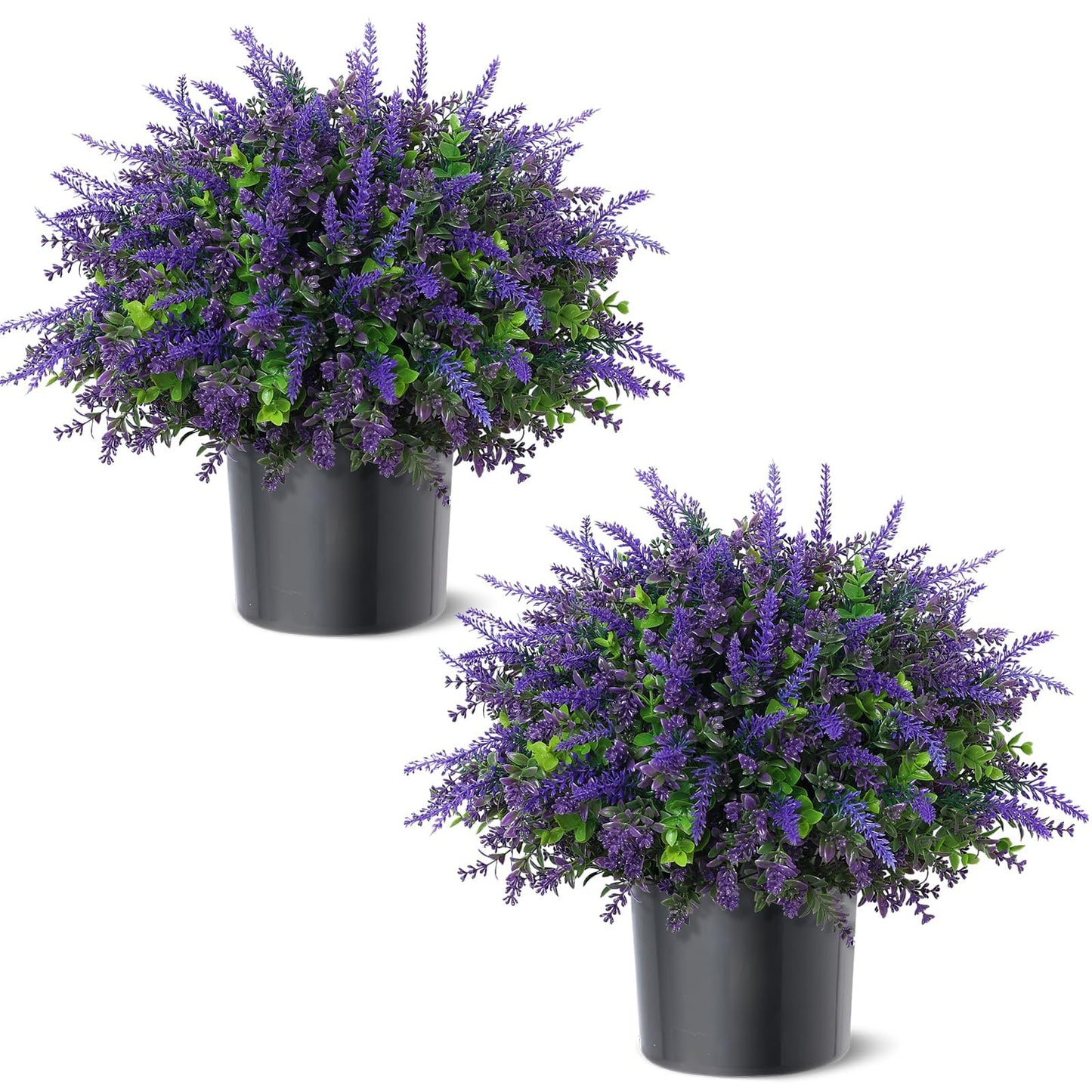 2 Sets Artificial Eucalyptus & Lavender Topiary Trees for Front Door - Faux Lavender Potted Topiary Trees, UV Resistant Fake Outdoor Plants for Farmhouse Porch Garden Decor