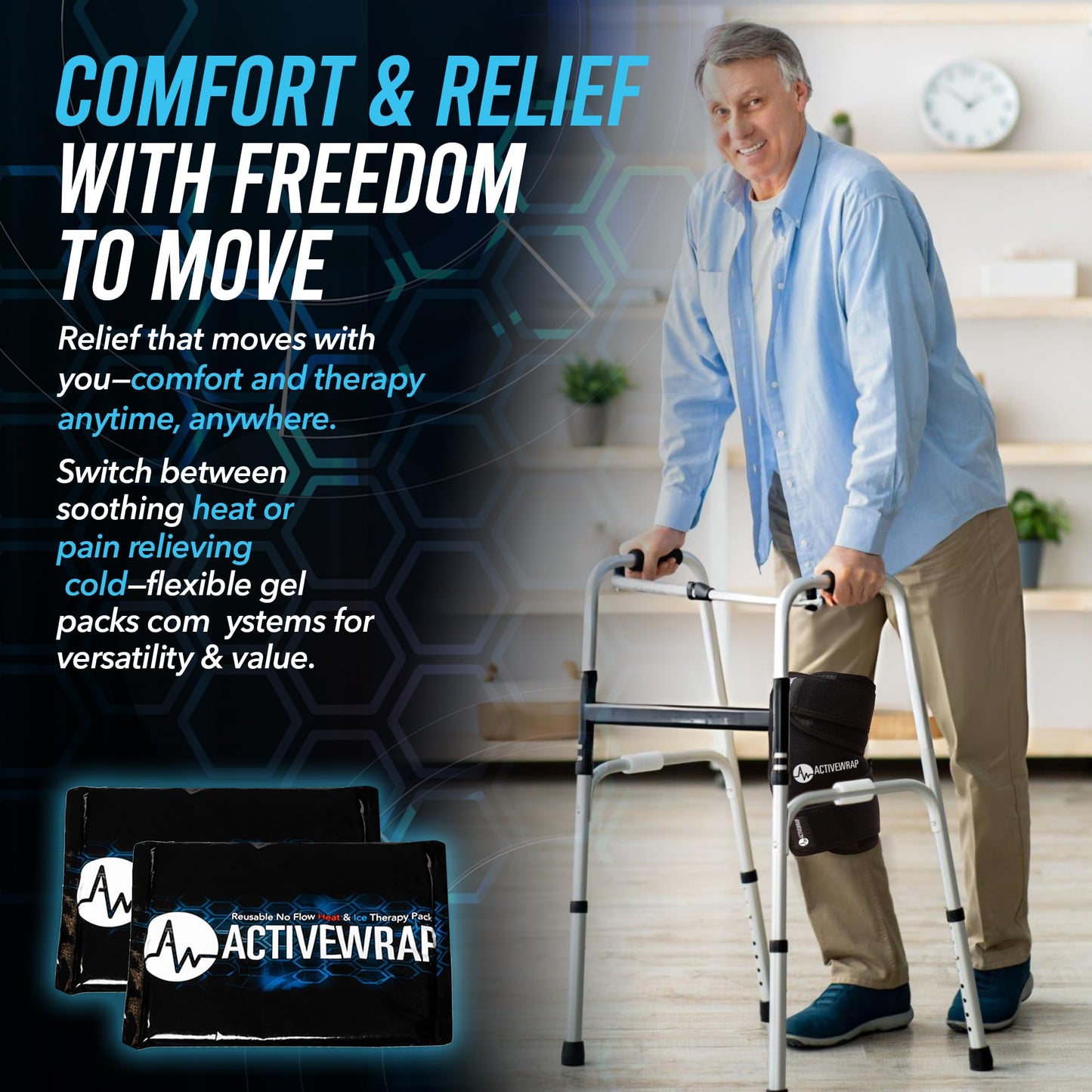 ActiveWrap - Knee Ice Pack Wrap with Compression, 2 Reusable Gel Heat & Cold Packs for Knee Pain, Sore Legs & Shin Splints. Flexible Cold Wrap for Injury and Swelling Control & Joint Support - One Size Fits Most