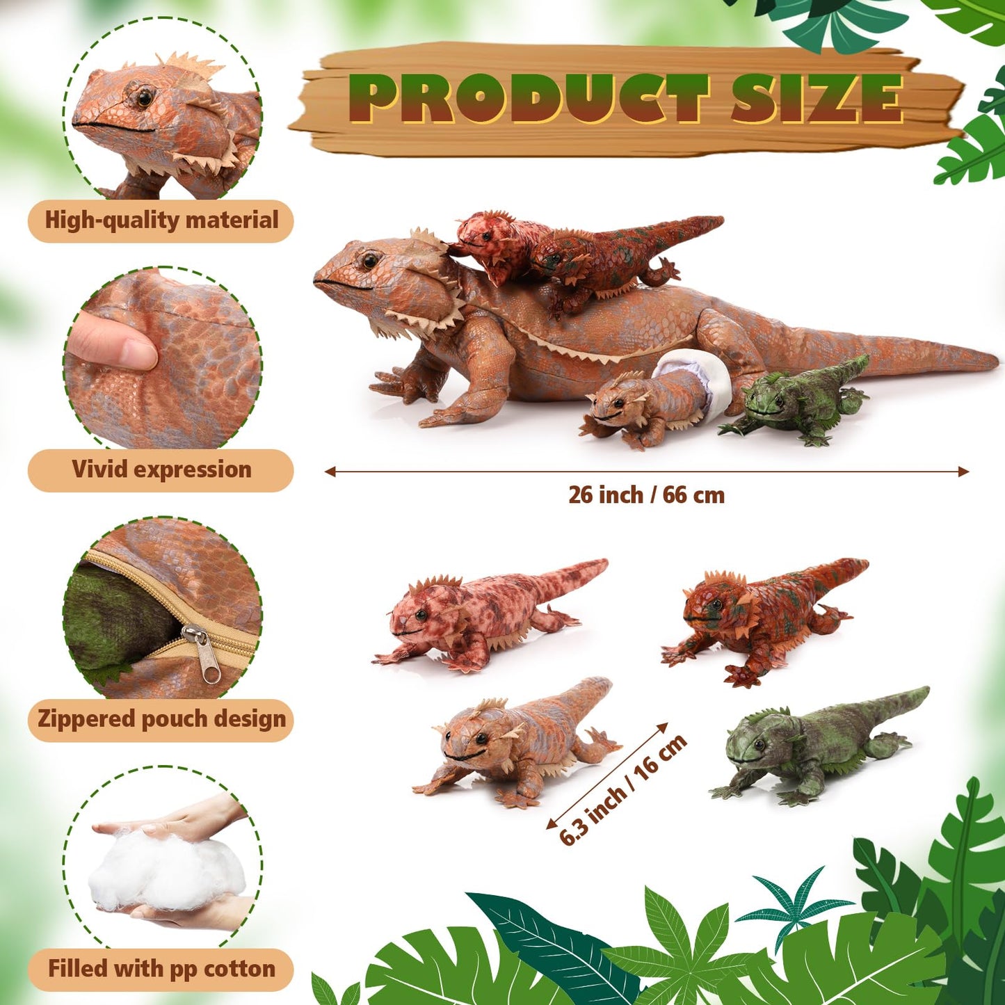 Lenwen 5 Pcs Bearded Dragon Stuffed Animal Set 26 Inch Large Lizard Iguana Plush Toy with 4 Baby Lizards, Simulation Bearded Dragon Plushies for Boy Girl Birthday Pet Party Favor Decors