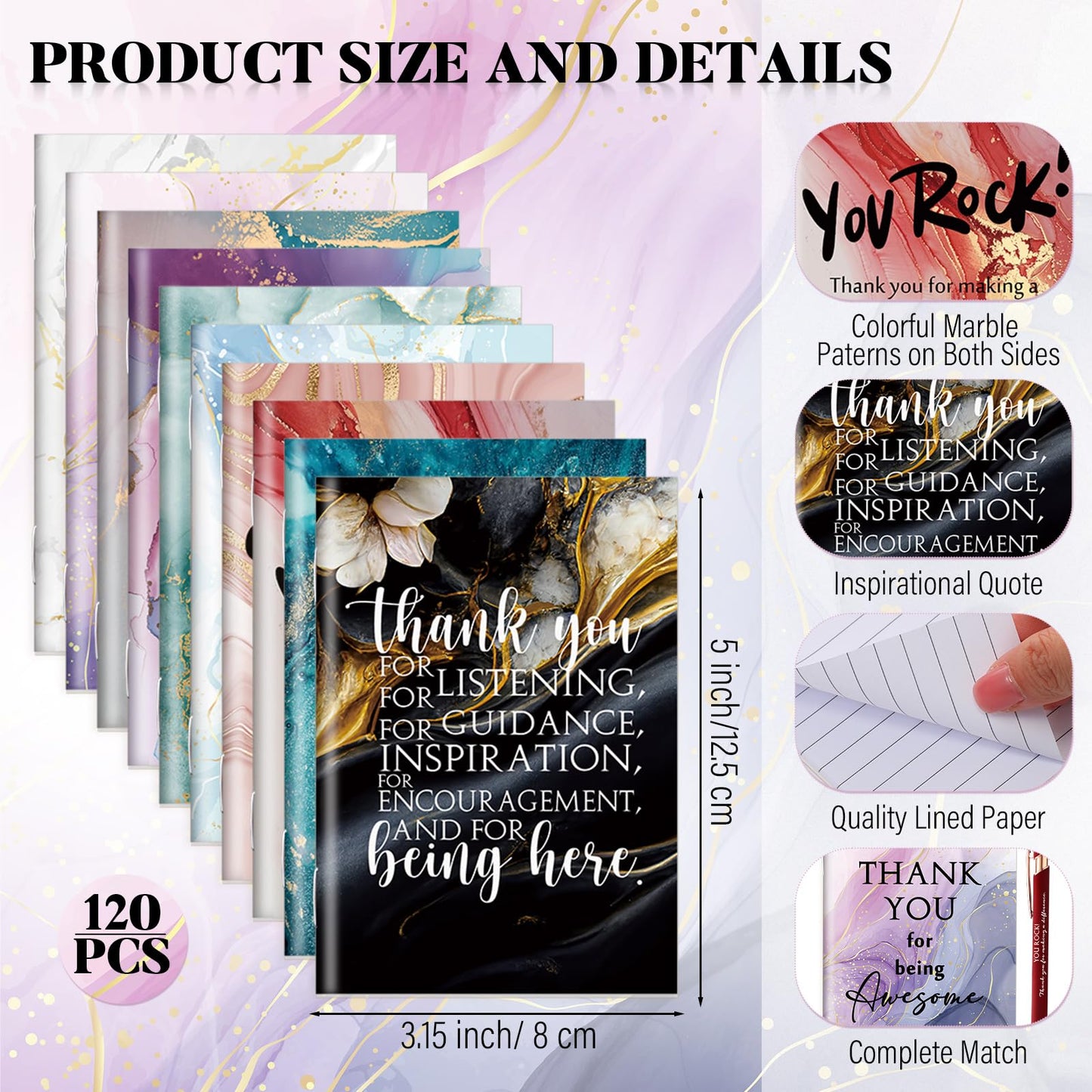 Kosiz 240 Pcs Back to School Student Gifts Teachers Bulk Motivational Mini Notebooks with Inspirational Thank You Pens for Employee Appreciation Gifts Coworkers Team Staff Office
