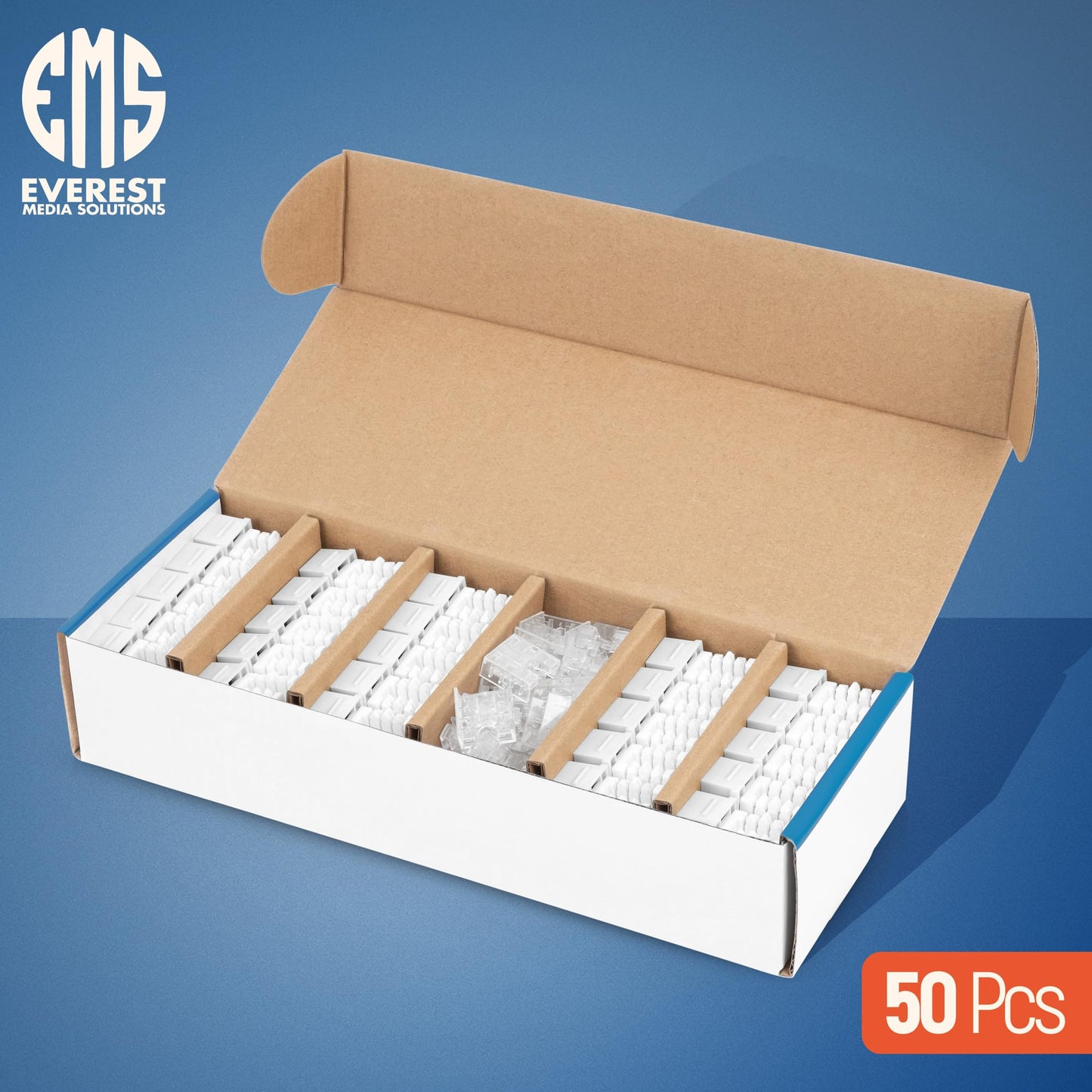 Everest 90° Angled Cat6 Keystone Jacks 50-Pack in White - Slim Profile Female RJ45 Connectors - RJ45 Keystone Jack - Ethernet Wall Jack - Cat 6 Keystone Jack - Cat 6 Wall Jack - Cat 6 Jack