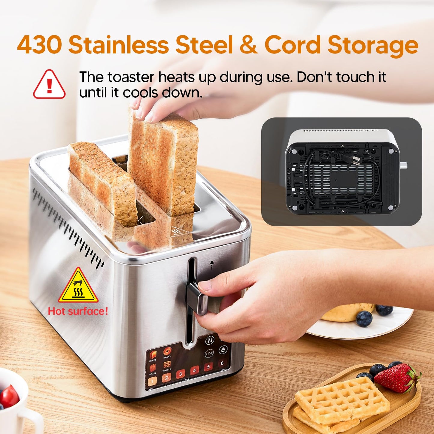 Trisiko Touch Screen Electric Toaster 2 Slice, Stainless Steel Smart Toaster with Digital Timer, 1.38" Extra-Wide Slots for Bread& Bagel, Great for Home, Office,Dorm