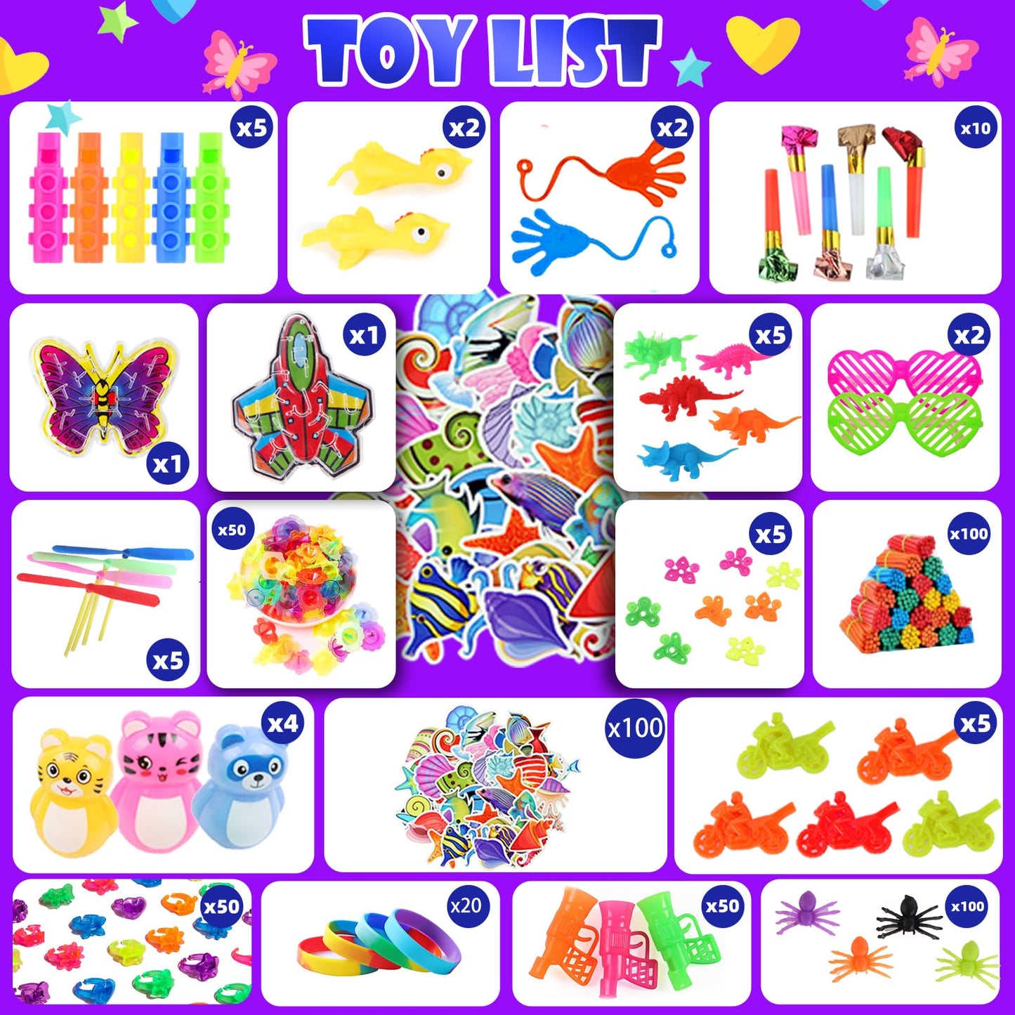 1000Pcs Fidget Toys Pack, Bulk Party Favors for Kids, Stocking Stuffers, Treasure Box Chest, Birthday Party, Classroom Carnival Prizes, Pinata Stuffers, Goodie Bag Stuffers, Stress Relief, Sensory Toy