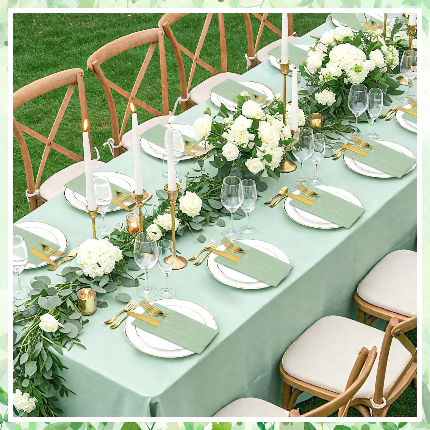 120 Pcs Sage Green Linen-Feel Paper Napkins with Built-in Flatware Pocket, Pocket Linen Napkins Prefolded Cloth Like Paper Napkins Bulk for Silverware Easter Wedding Baby Shower Birthday Bridal Party