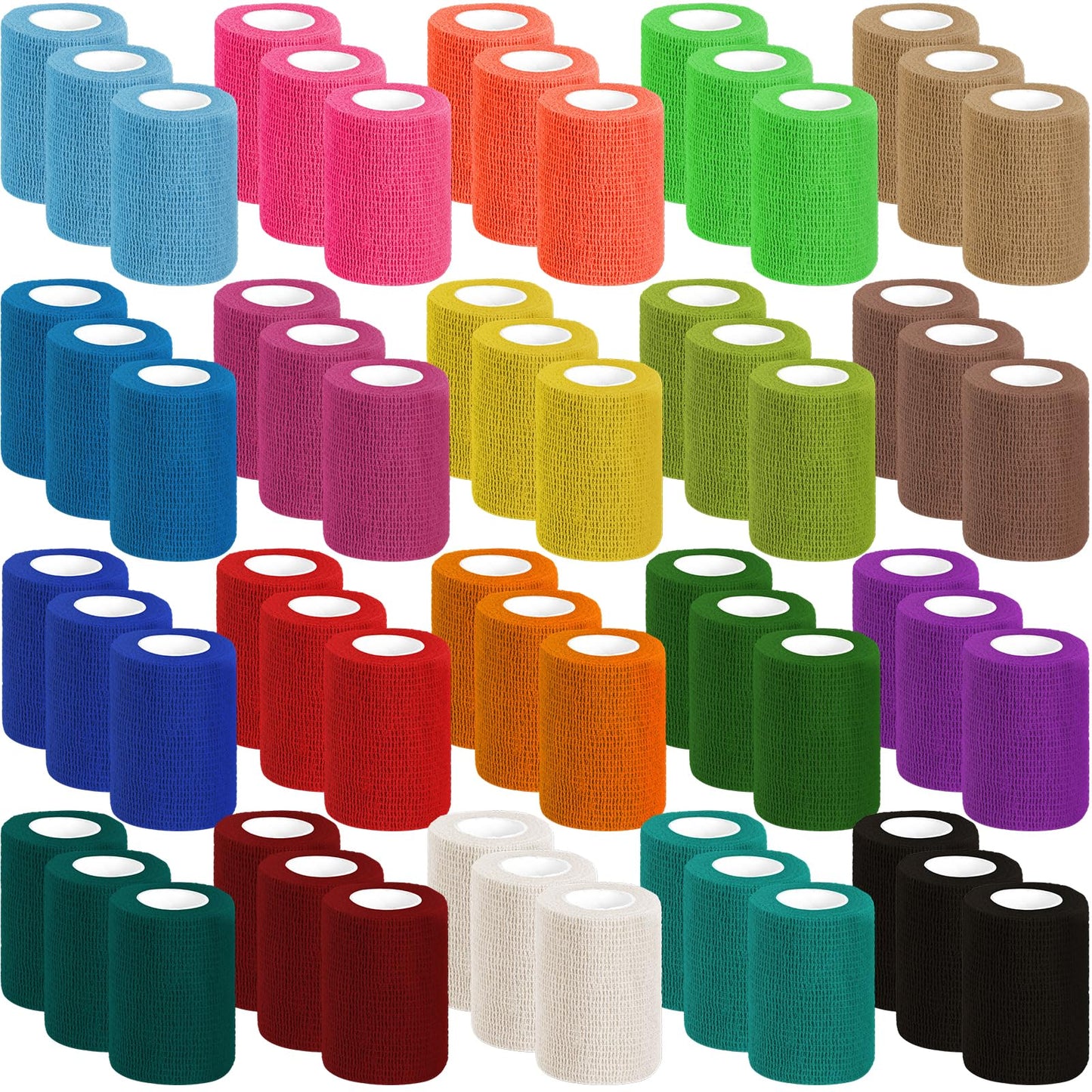 60 Pack Colorful Self Adhesive Bandage Wrap Bulk 3 Inch x 5 Yards Cohesive Bandage,Vet Wrap Breathable Elastic Self-Adherent Tape for Stretch Athletic Sports Wrist Ankle Dogs Pet Vet Wrap