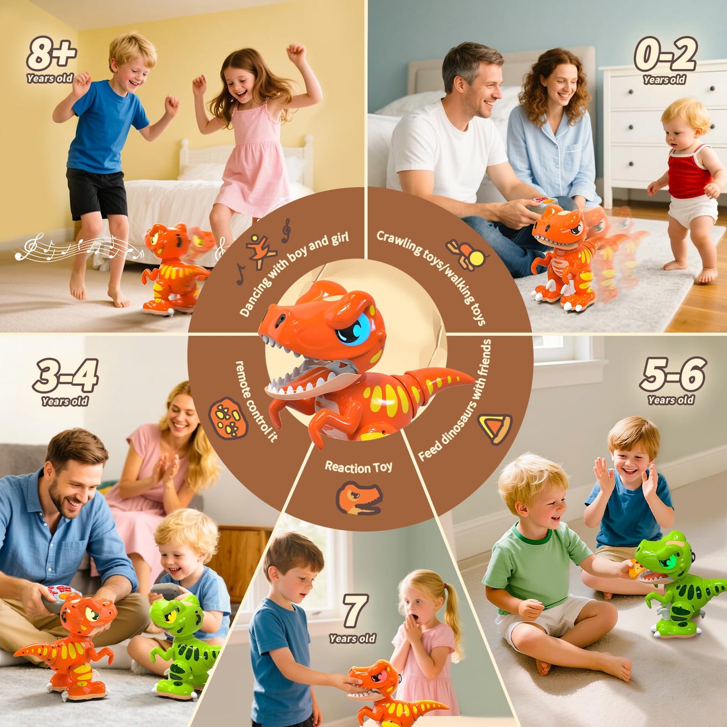 P&C Remote Control Dinosaur Toys for Kids Rechargeable Robot Velociraptor Toy with Spraying,Sound Effects,Dancing,RC Dino for Boy&Girl 3-12 STEM Gifts for Kid