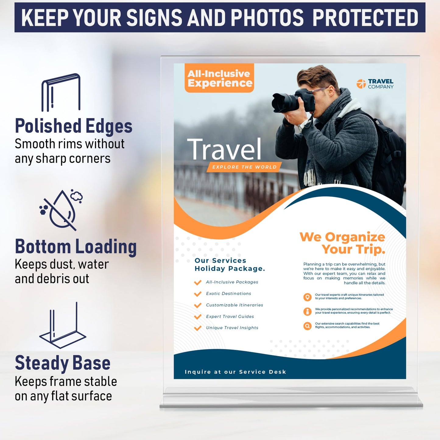 Acrylic Sign Holder 8.5 x 11, T-Shape Double-Sided Acrylic Table Stand with Wide Base, Plastic Tabletop Holder, Menu and Paper Display for Tables, Ideal for Offices, Restaurants, and Events (6 Pack)