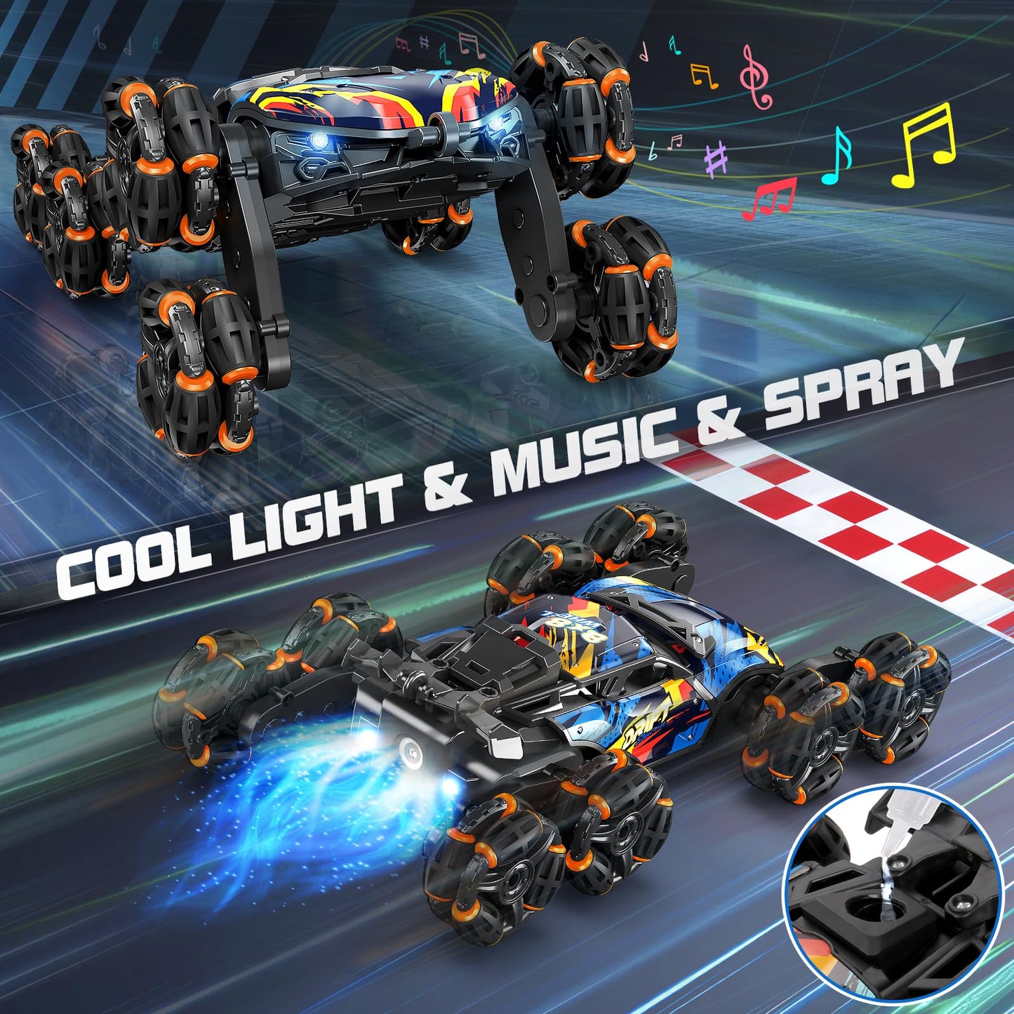 1:16 Remote Control Car Toy for Kids Ages 8 9 10 11 12 Year Old - Birthday 8 WD RC Drift Car Gift for Boy Girl with 2.4Ghz Remote & Gesture Hand Controlled - Cool Spray & Lights & Music Climbing Stunt