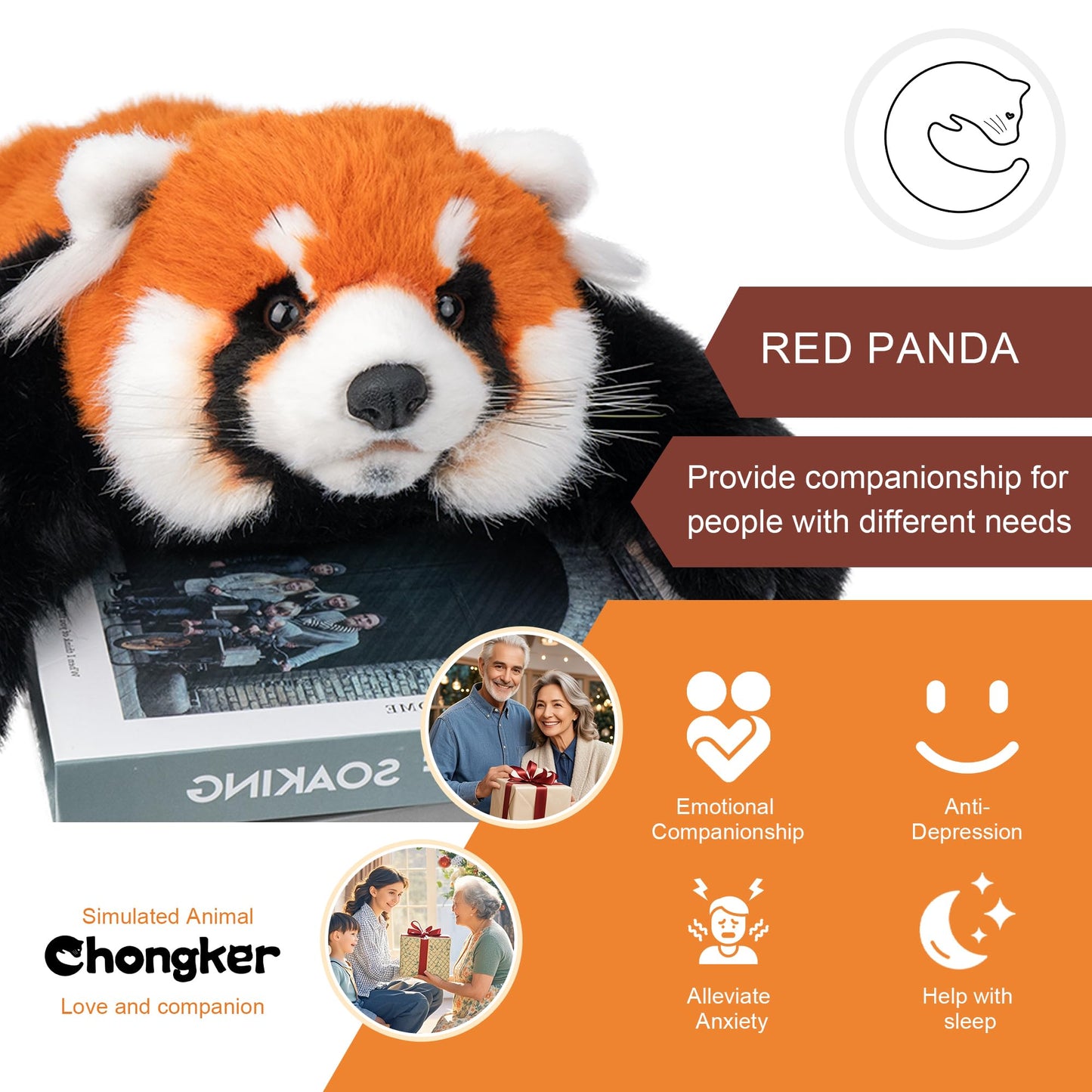 Chongker Cute Red Panda Plush Toy, Weighted Stuffed Animals, Red Panda Plush Animals Collection, Handmade Like Real, Large Size Stuffed Animals