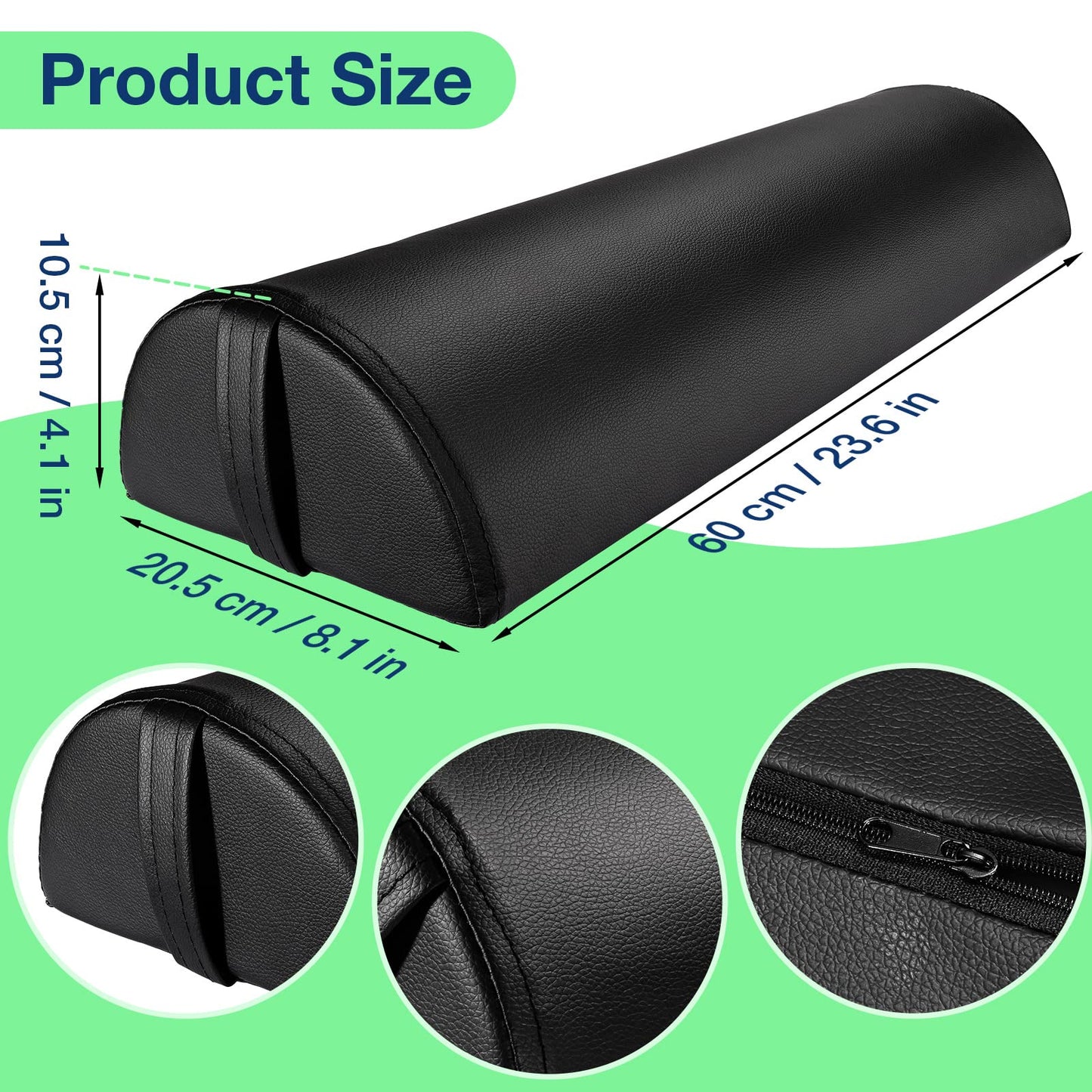 Noverlife Upgraded Large Half Round Neck Massage Table Bolster Pillow Pad, PU Leather Half Moon Massage Table & Spa Bed Pillow Cushion, Semi-Round Pillow Cushion Massage Bolster for Head Leg Knee