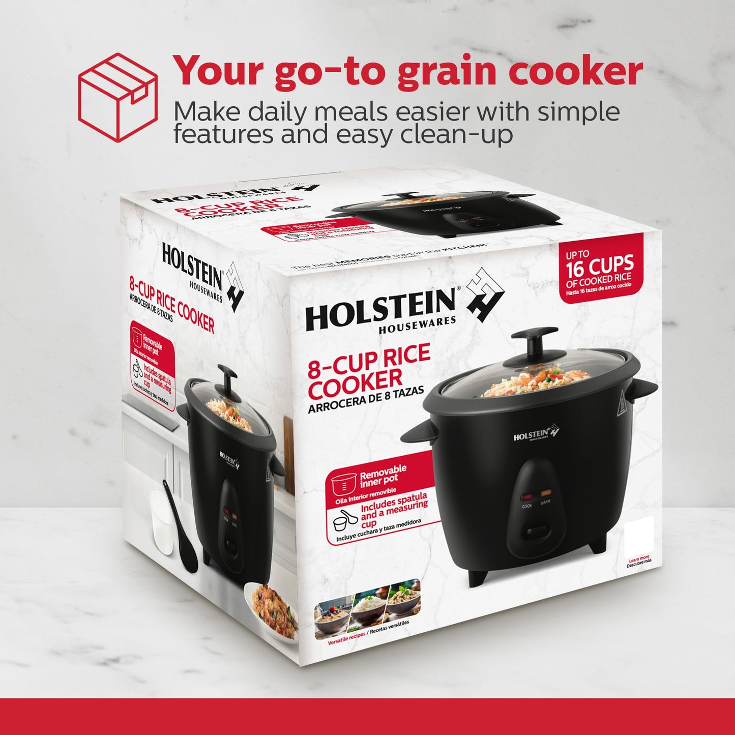 Holstein Housewares 16-Cup Cooked (8-Cup Uncooked) Rice Cooker, Black – One-Touch Operation with Cook & Keep Warm Functions, Perfect for Rice, Quinoa, Oatmeal, Stews & Grains