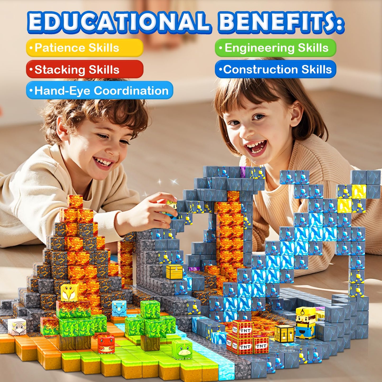 168PCS Magnetic Blocks-Build Mine Magnet World Dinosaur & Mine Edition, Building Outdoor Sensory Toys for Kids 3-5, STEM Jurassic Kid Games for Toddler Gifts for Boys and Girls Ages 3 4 5 6 7 8