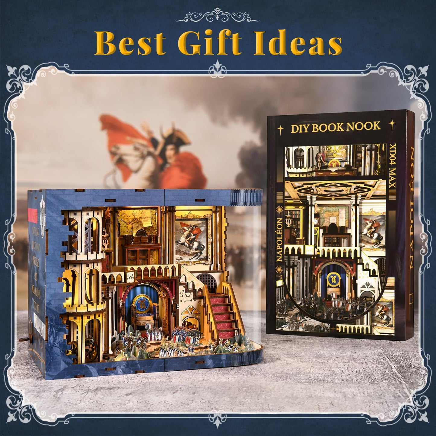 MiniCity DIY Book Nook Kits for Adults, Miniature Dollhouse Booknook Kit, 3D Wooden Puzzle Creative Decorative Bookends Bookshelf Diorama Insert Crafts Hobbies Gifts (Napoléon)