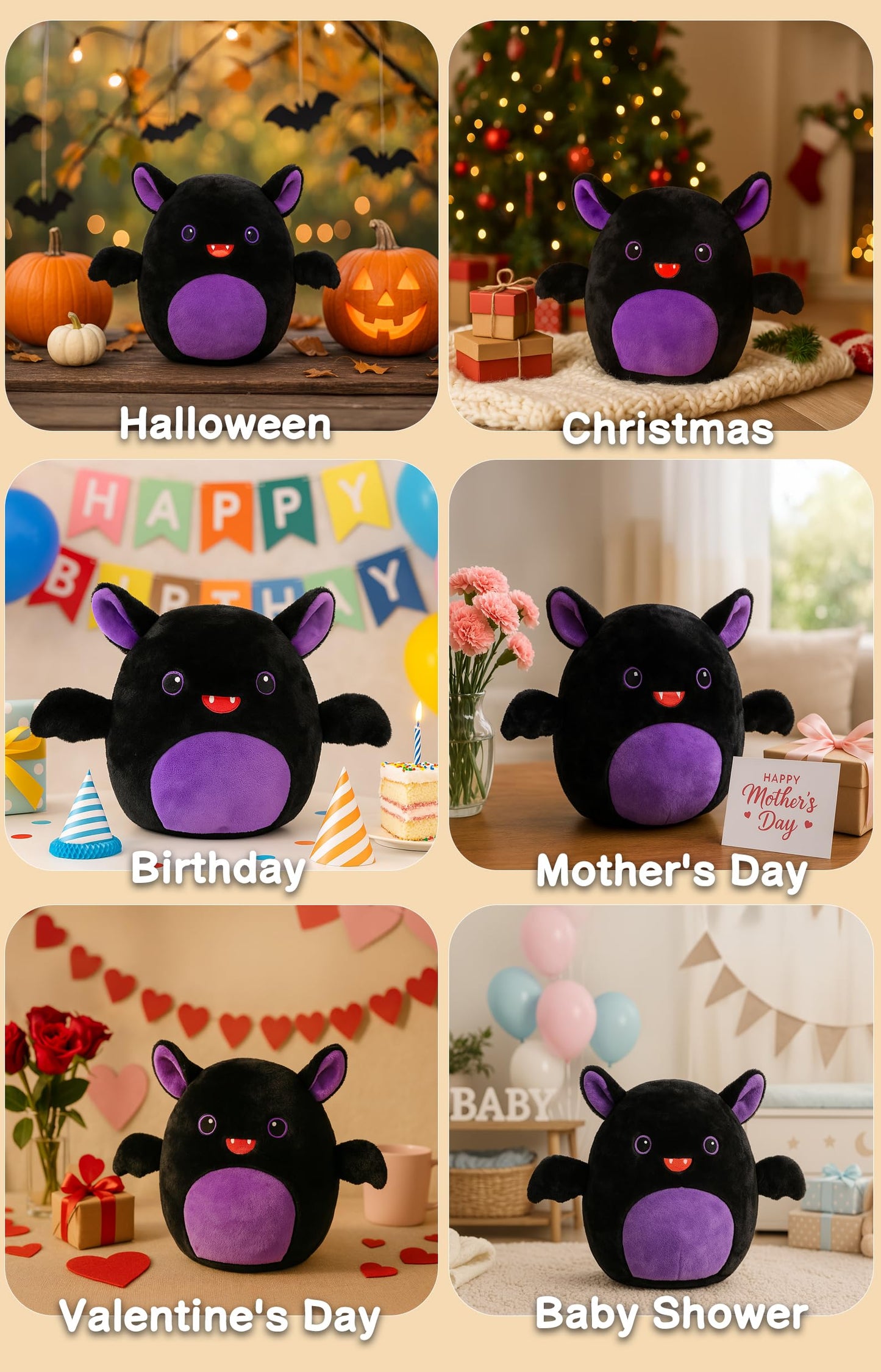 WEIGEDU Bat Plush Toy with Wings and Embroidered Eyes - Halloween Theme Party Gift for Boys and Girls