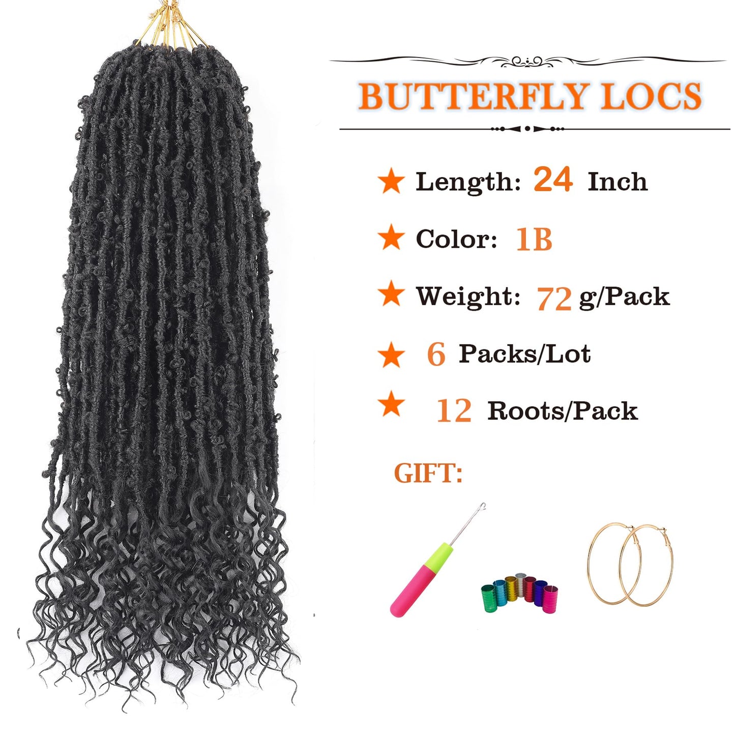 Aipin Butterfly Locs Crochet Hair Goddess Locs Curly Ends 24 Inch Distressed Butterfly Faux Locs Synthetic Butterfly Soft Locs Crochet Hair For Black Women Hair Extensions (24 Inch, 6packs,1B)