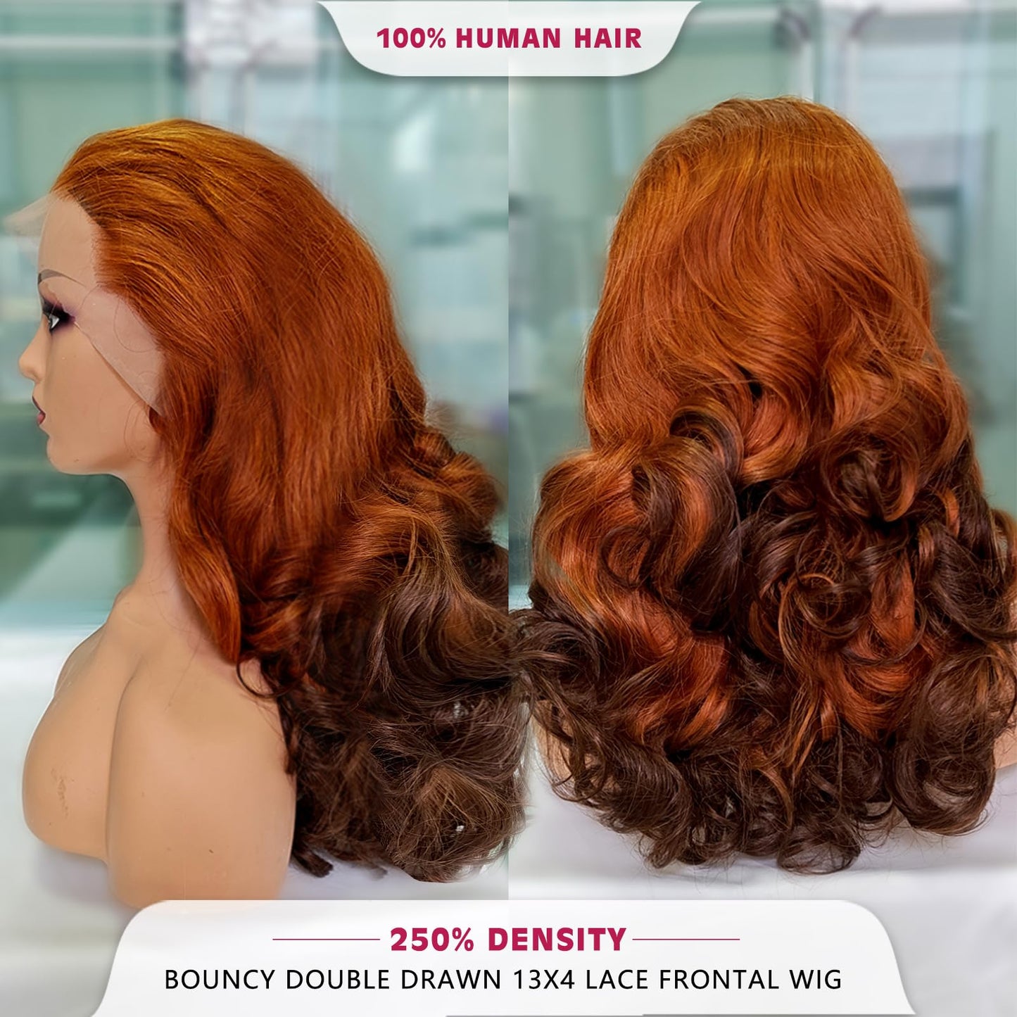 Ombre Lace Front Wigs Human Hair 250 Density Wig 13x4 Loose Body Wave HD Lace Front Wigs 250 Density Glueless Wigs Human Hair Pre Plucked Double Drawn Human Hair Wigs for Black Women 22 Inch
