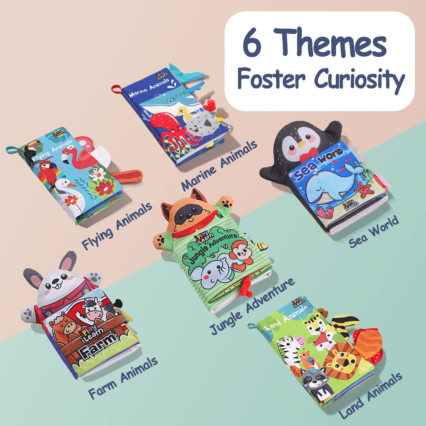 iPlay, iLearn Soft Baby Books 1 Year Old, Babies Animal Cloth Book 6-12 Month, Infant Touch Feel Crinkle Book, Toddler Carseat Crib Bedtime Toy, Newborn Stocking Stuffer Gift 9 18M 2 3 Yr Kid Boy Girl