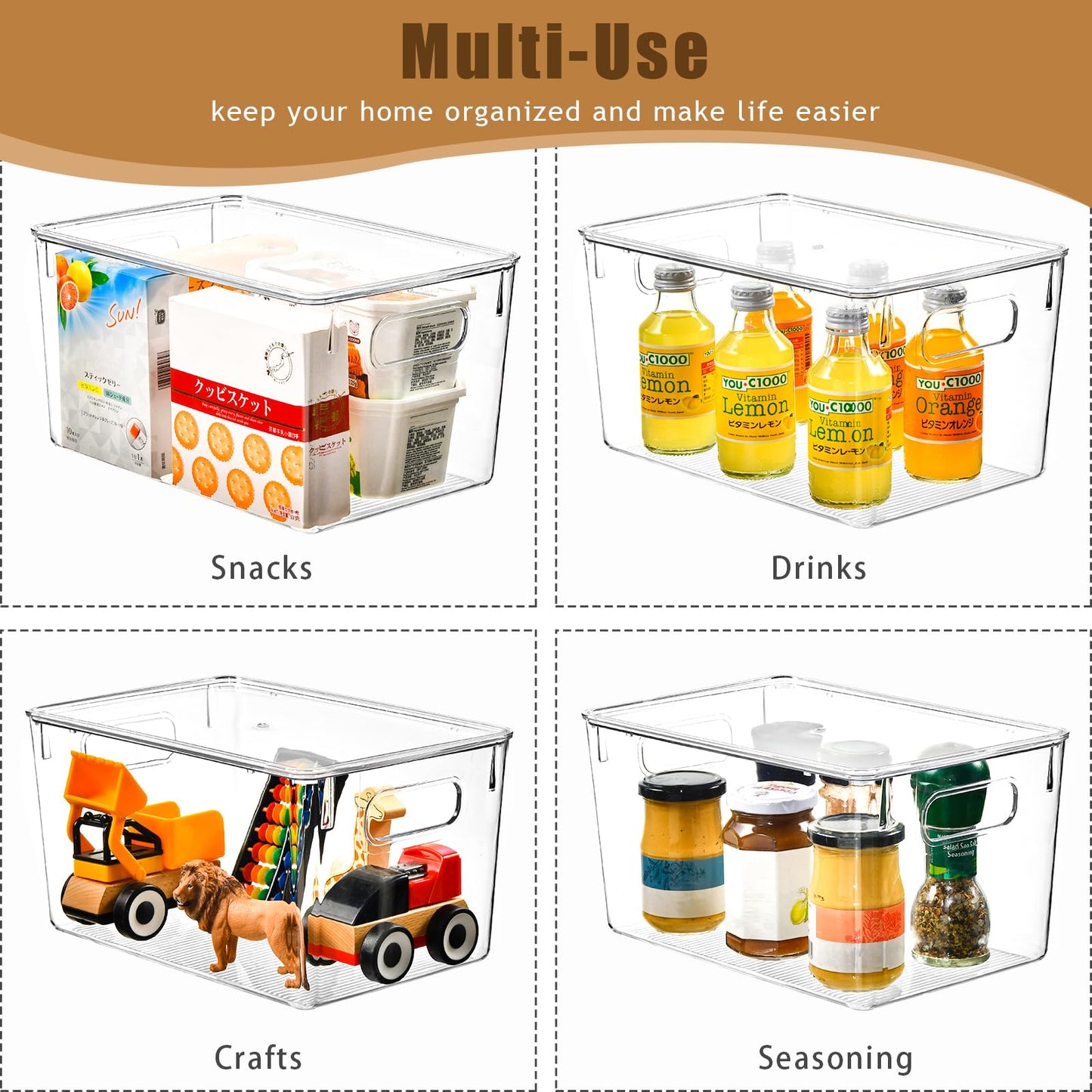 12 Pack Clear Storage Bins with Lids, 7 Quart Stackable Storage Boxes for Storage and Organization, Plastic Storage Containers with Lids, Plastic Bins with Handles for Office, Bedroom, Study Room