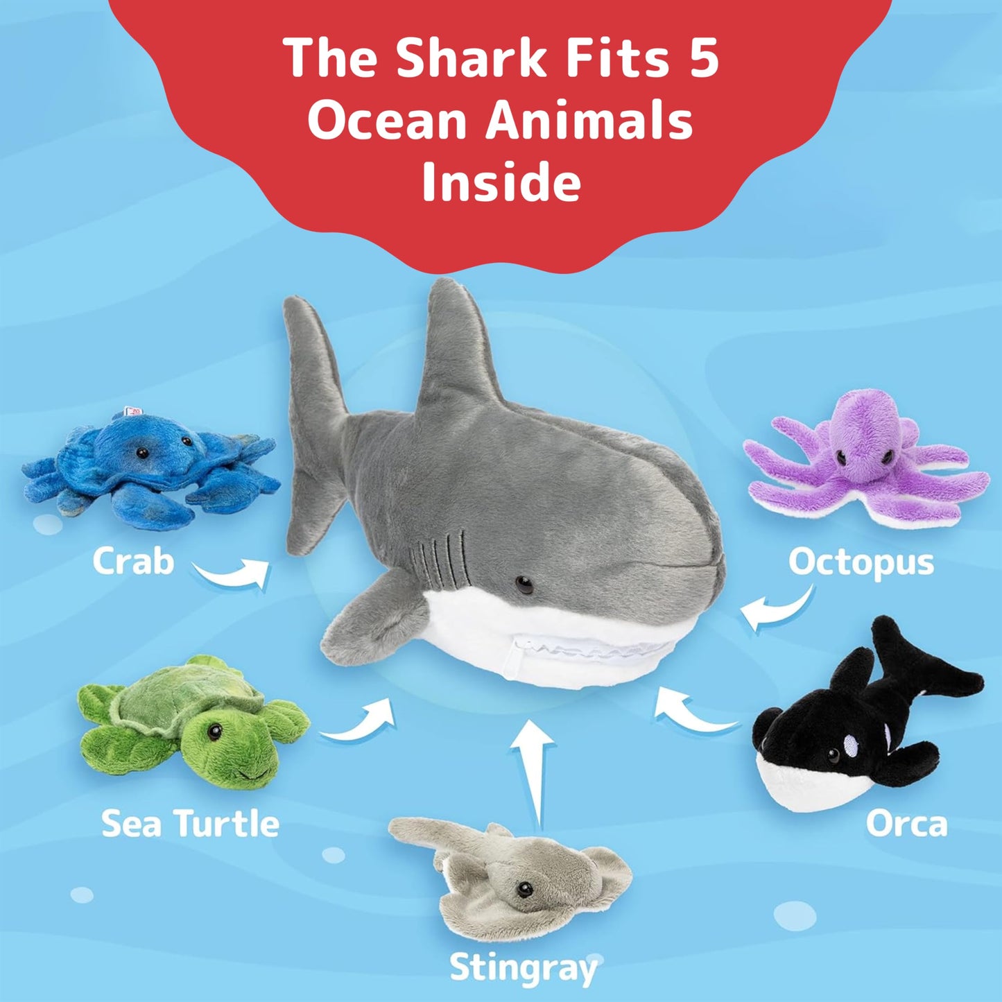 PREXTEX Stuffed Animal Toy Gift Set of Five Small Mini Plush Stuffed Animals (Penguin, Polar Bear, Whale, Narwhal, Walrus) in Big Zippered Iceberg Home, Bulk Stuffed Animals for Kids Boys & Girls