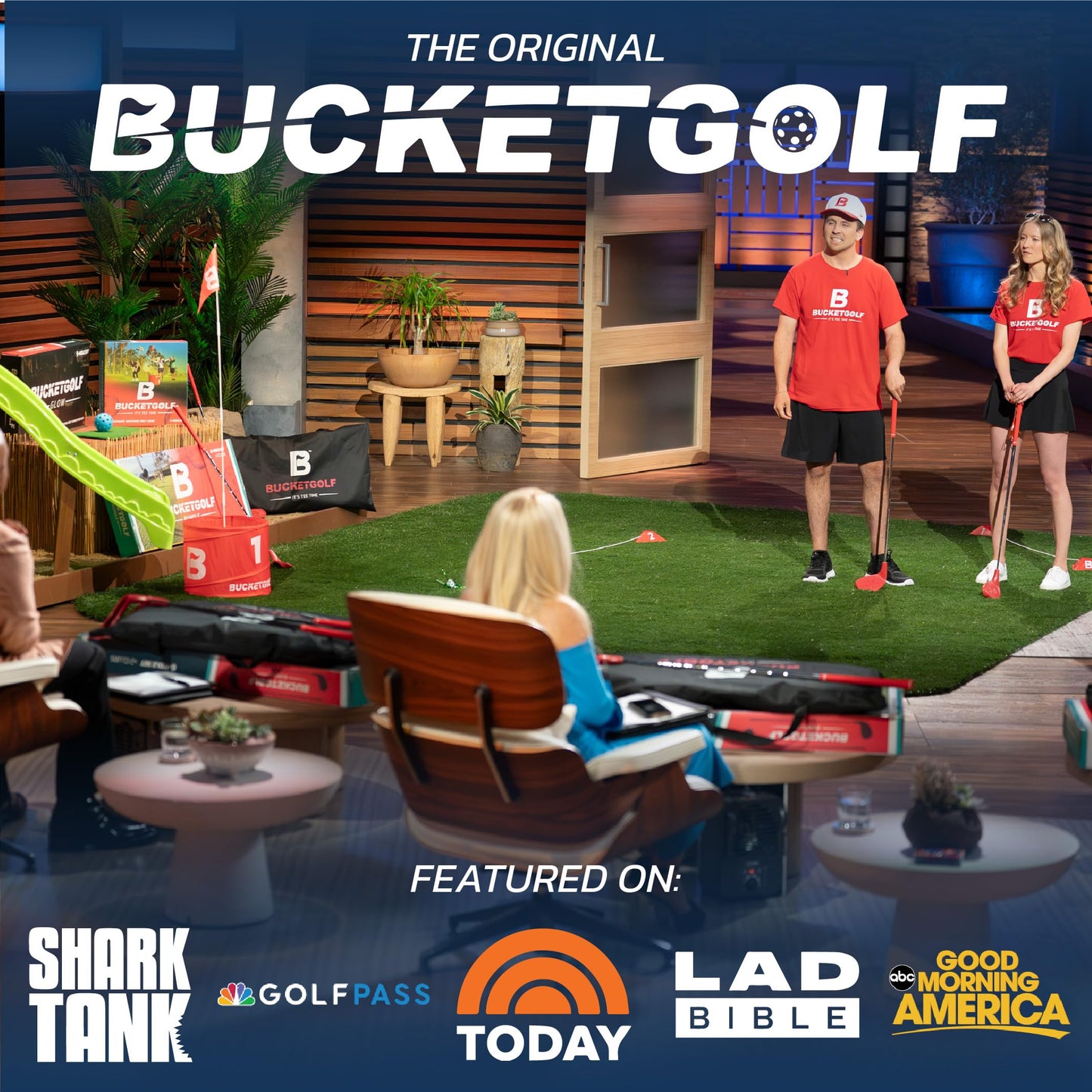 bucketgolf Game 3 Hole Starter Set - New Outdoor Yard Golf Game Levels Family, Adults, Kids, Party, Lawn, Camping, Beach