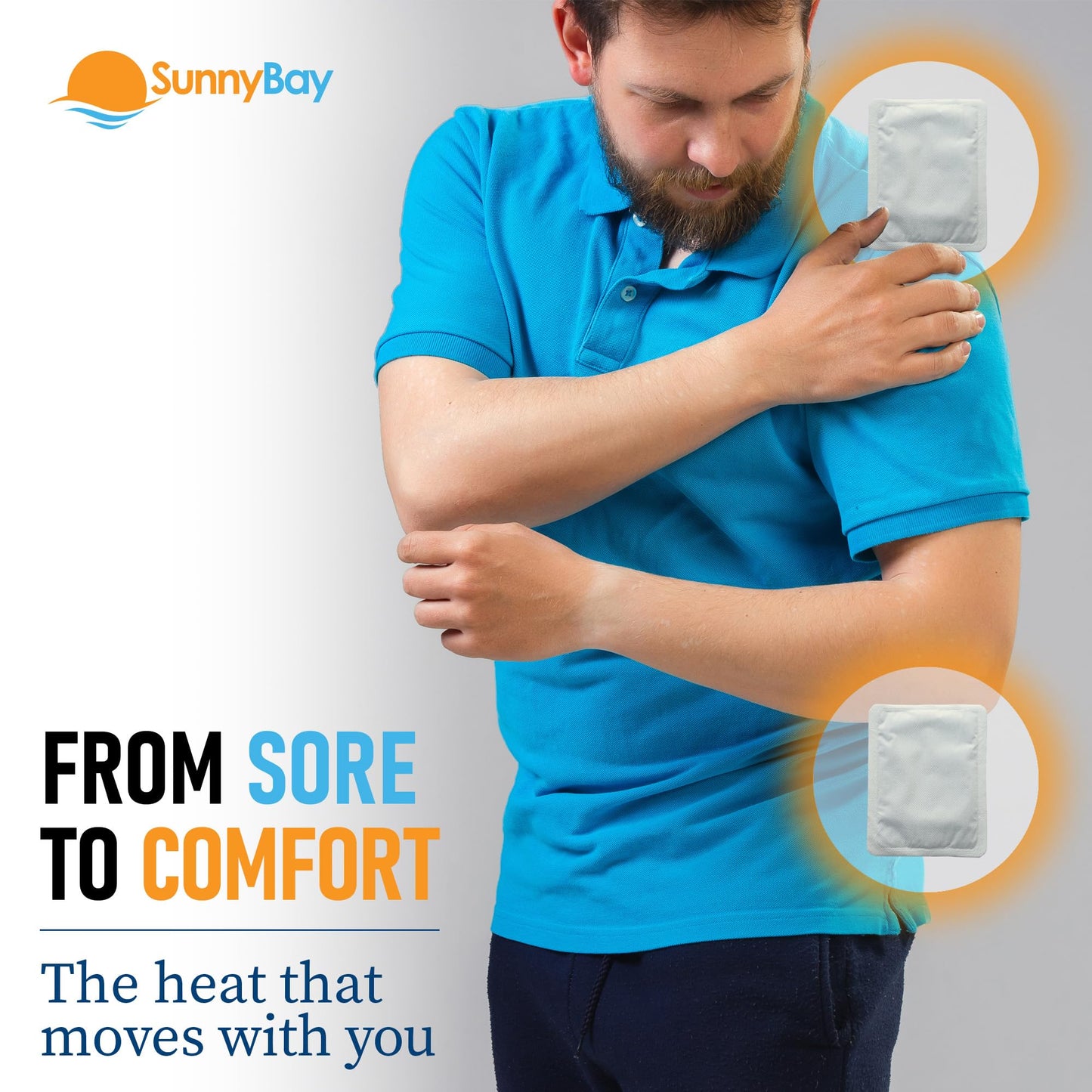 SunnyBay Adhesive Heat Patches for Neck, Knee, and Upper or Lower Back, Air-Activated Heat Pads for Menstrual Cramps, Stiffness, Sprains, and More, Stick to Clothing, 5x3 inches, 60 Count