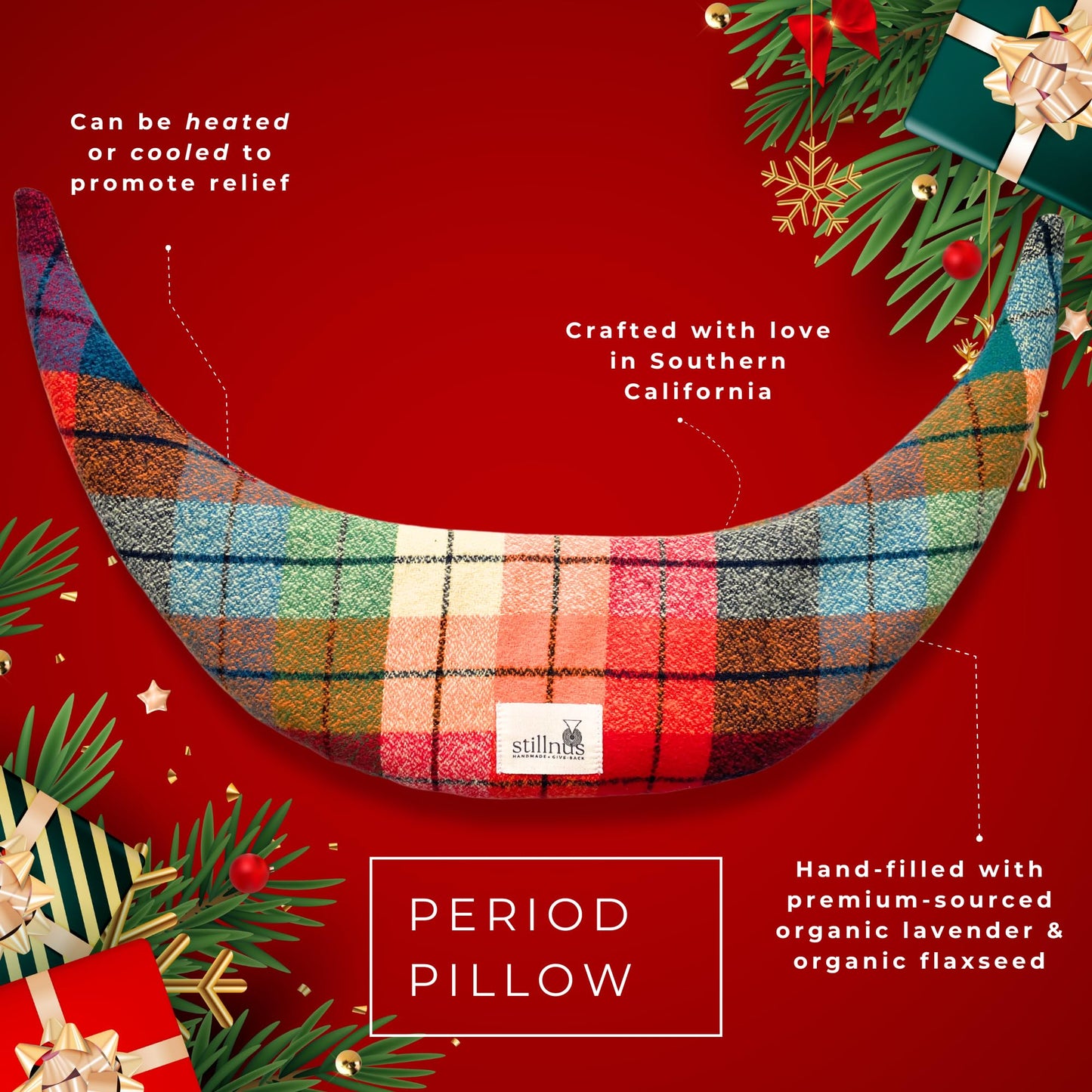 Stillnus Crescent Moon Aromatherapy Pillow - Organic Lavender & Flax Seed for Hot & Cold Therapy | Relaxation & Stress Relief | Period Pain Relief & Self-Care Gift