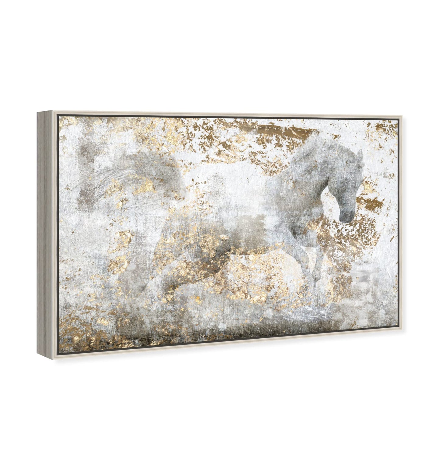 Country Farmhouse Canvas Print Painting Animal Wall Art 'Running Horse' Champagne Framed Canvas Rustic Home Décor 15x10 in White, Gold by Oliver Gal