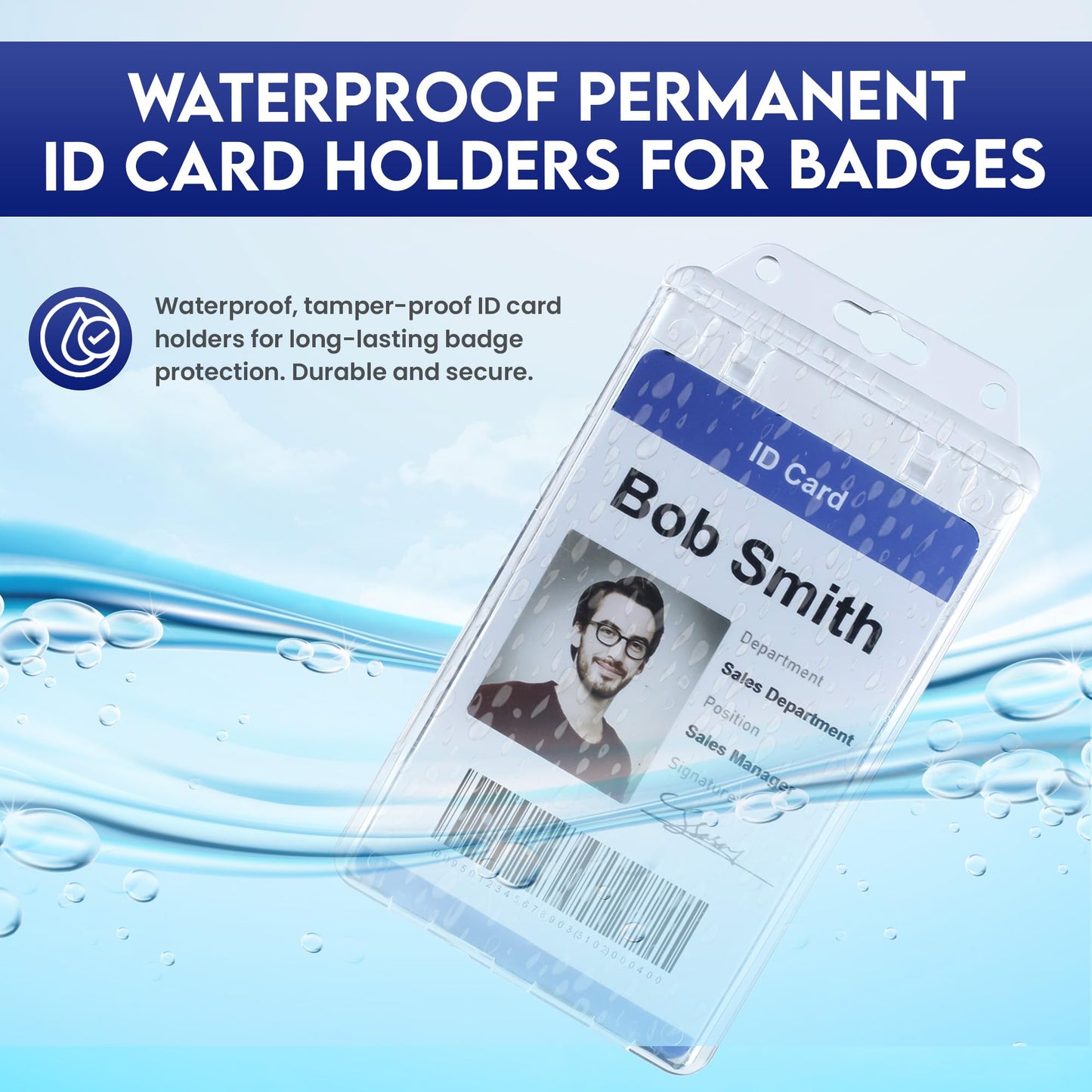 Bestom 50 Pack Clear Rigid Plastic Permanent Locking ID Card Holders – Vertical Secure Dual Sided Work Badge Holder Fits Two Standard 30mil ID Badges or One Proximity/Prox Card