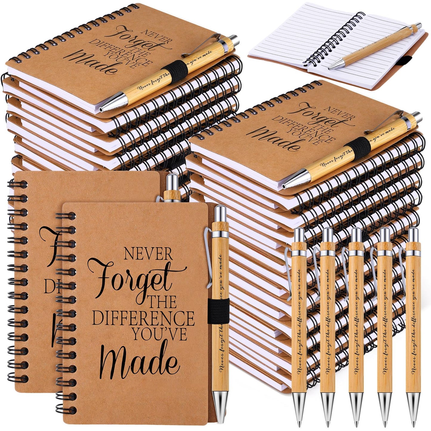 80 Pcs Back to School Appreciation Gifts Teacher Employee Appreciation Gifts Inspirational Spiral Notebooks Bulk Motivational Journals Thank You Bamboo Ballpoint Pens for Nurse Coworker (NEVER FORGET)