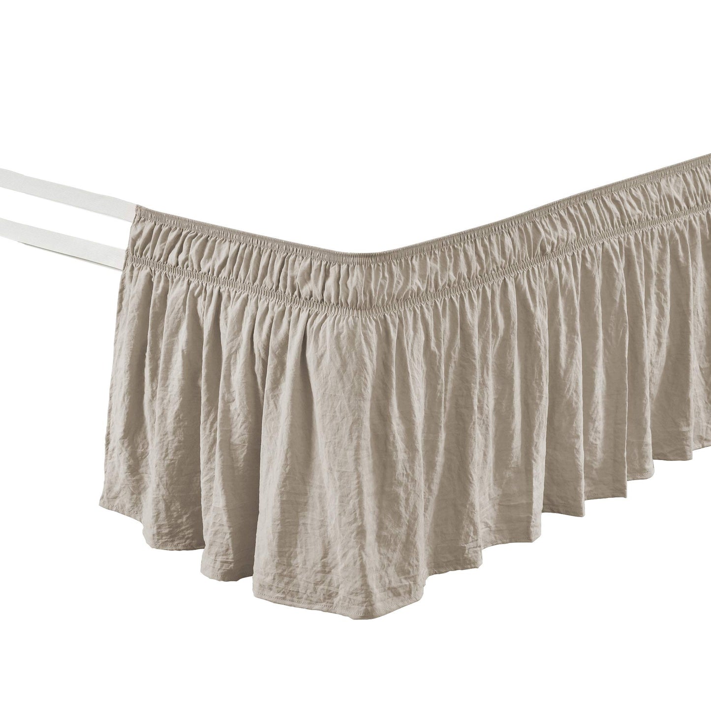 Lush Decor Ruched Ruffle Elastic Easy Wrap Around Bed Skirt Single Queen/King/Cal King Neutral - Queen Bed Skirt - Dust Ruffle - Tan Bedskirts