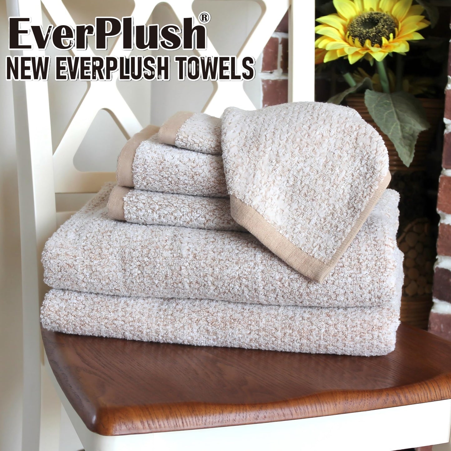 Everplush Diamond Jacquard 6 Pieces Bath Towel Set, Luxury Super Soft Oversized Towels, Highly Absorbent Diamond Jacquard Quick Dry Bath Towel for Bathroom Light Brown Towels