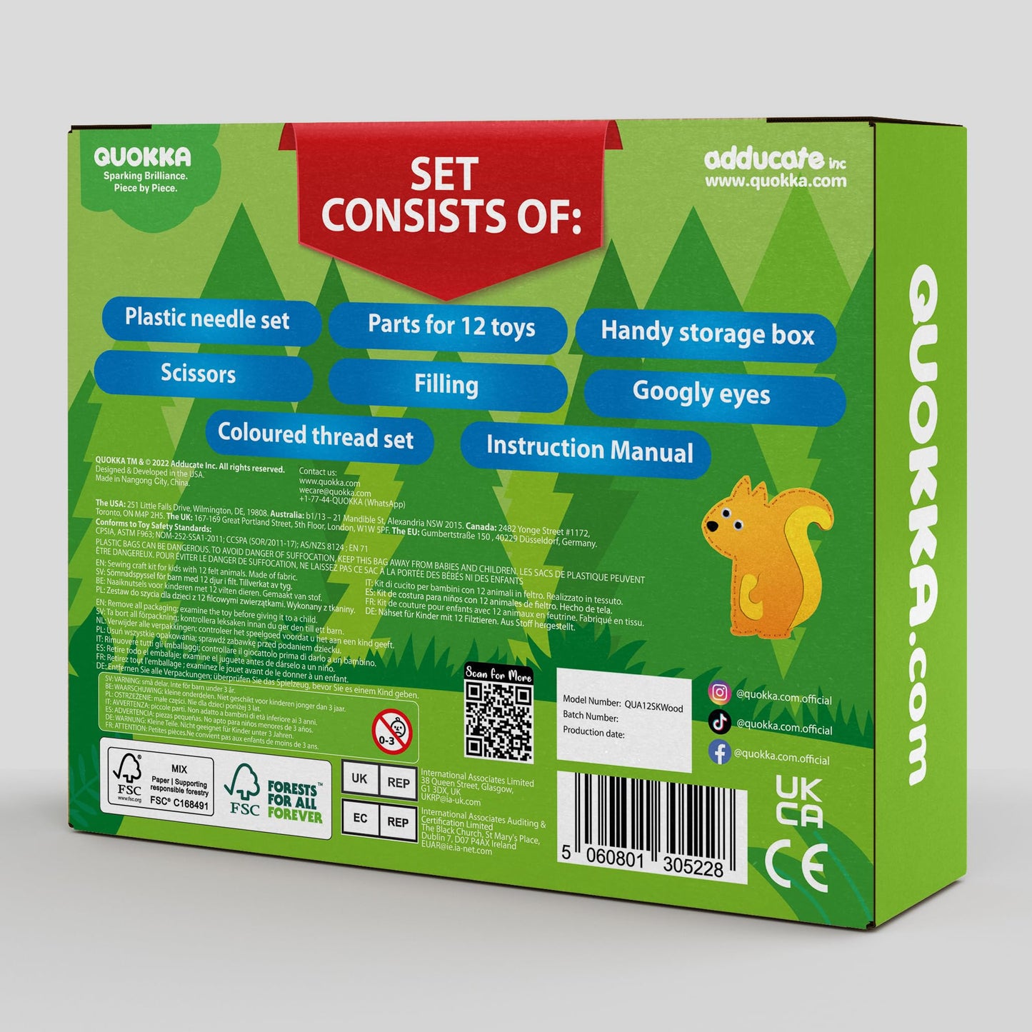 QUOKKA Kids Crafts Ages 4-8, DIY Beginner Needle and Thread Kit - 12 Forest Animals Sewing Kit Basic - Fun Arts Crafts for Kids Ages 6-8 Girls Boys - Plastic Needles, Scissors - 6+ Year Old Girl Gifts