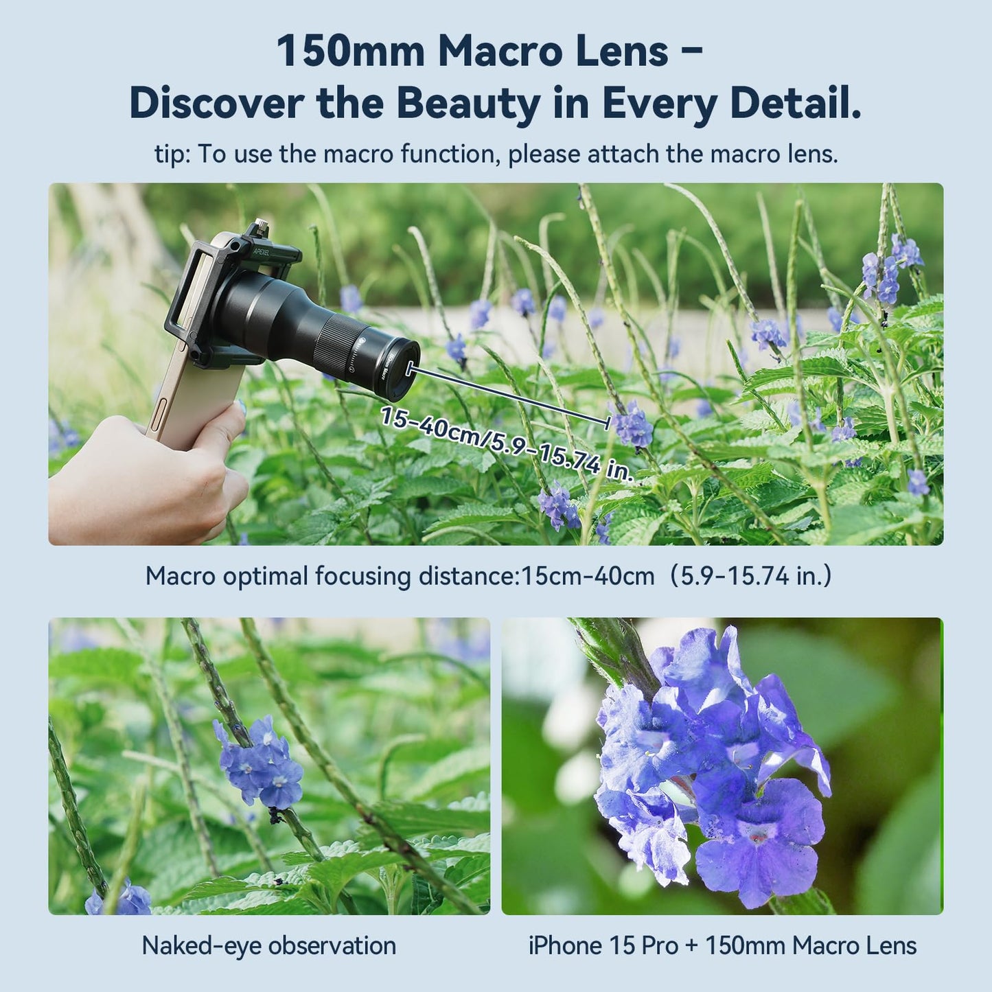 APEXEL 6X Telephoto Lens & 150mm Macro Lens, 2-in-1 Aluminum Phone Camera Lens Kit with Universal Clip. Phone Lens Attachment Fit for iPhone 16/15/14/13, Samsung, Android Phone and Most Smartphone.
