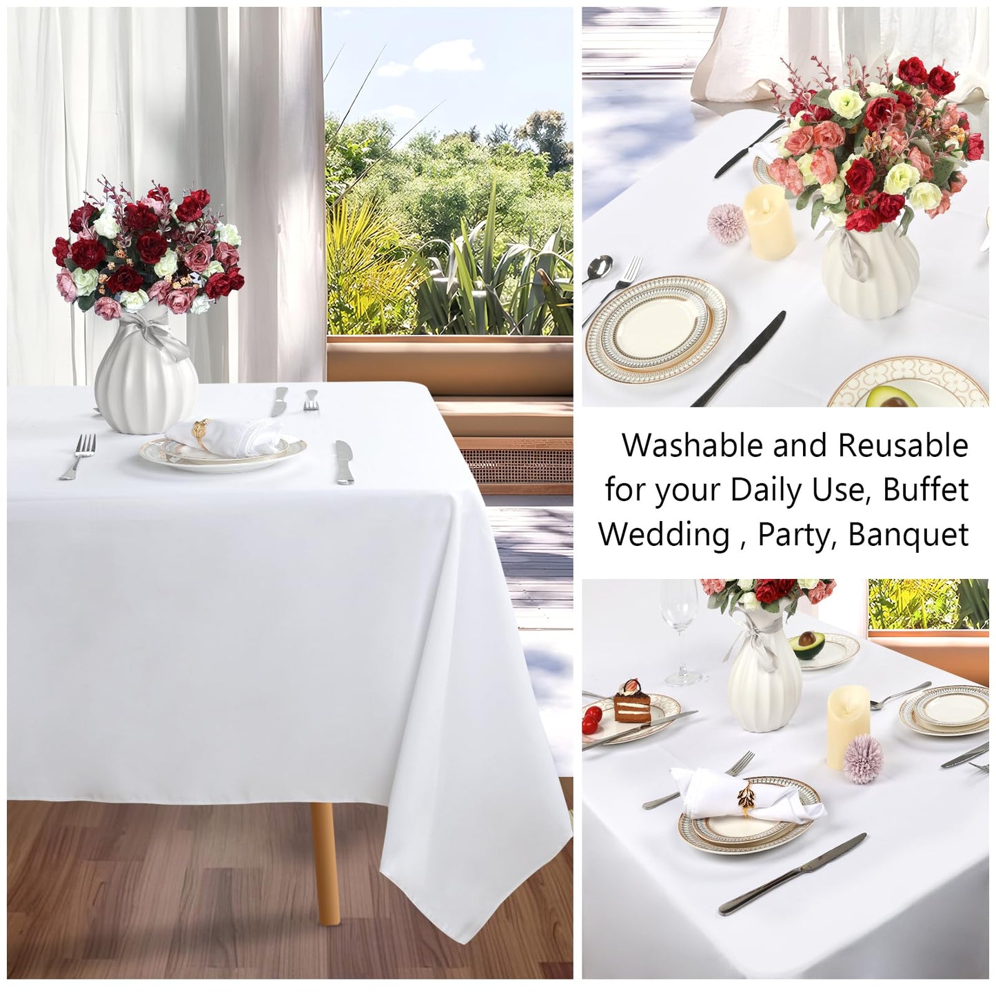 8 Packs White Table Cloth Rectangle 60x102 Inch for 6 Foot Rectangle Tables, Wrinkle Resistant Polyester Fabric Tablecloth Washable Rectangular Table Covers for Dining Wedding Party Buffet