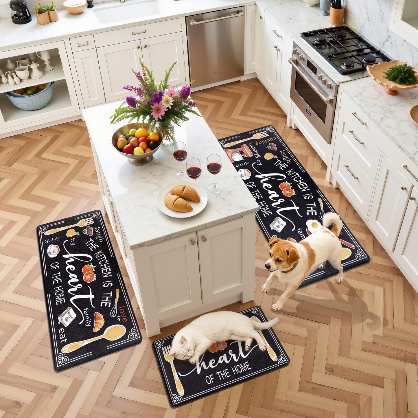 Yamaziot Anti Fatigue Kitchen Rug Set of 3, Non-Slip Waterproof Farmhouse Cushioned Comfort Standing Floor Mat for Kitchen, Office, Sink, Laundry