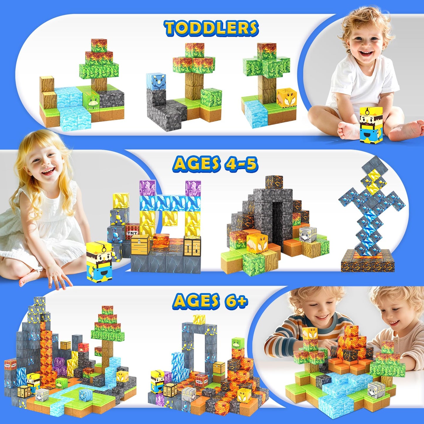 168PCS Magnetic Blocks-Build Mine Magnet World Dinosaur & Mine Edition, Building Outdoor Sensory Toys for Kids 3-5, STEM Jurassic Kid Games for Toddler Gifts for Boys and Girls Ages 3 4 5 6 7 8