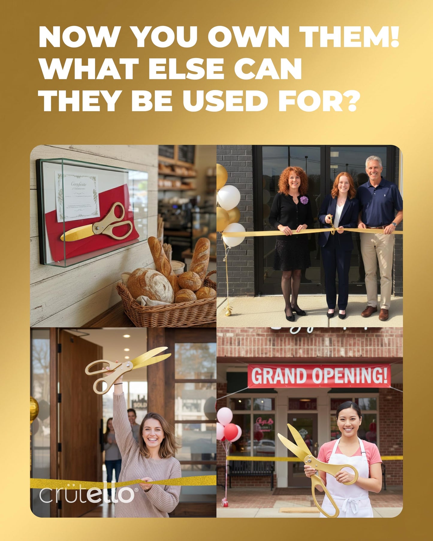 Crutello Ribbon Cutting Ceremony Kit - 20"Giant Scissors with Gold Handle, 30ft Sparkle Giant Gold Ribbon 4"Wide, 24 Balloons & 90ft Balloon Band for Grand Opening Decorations
