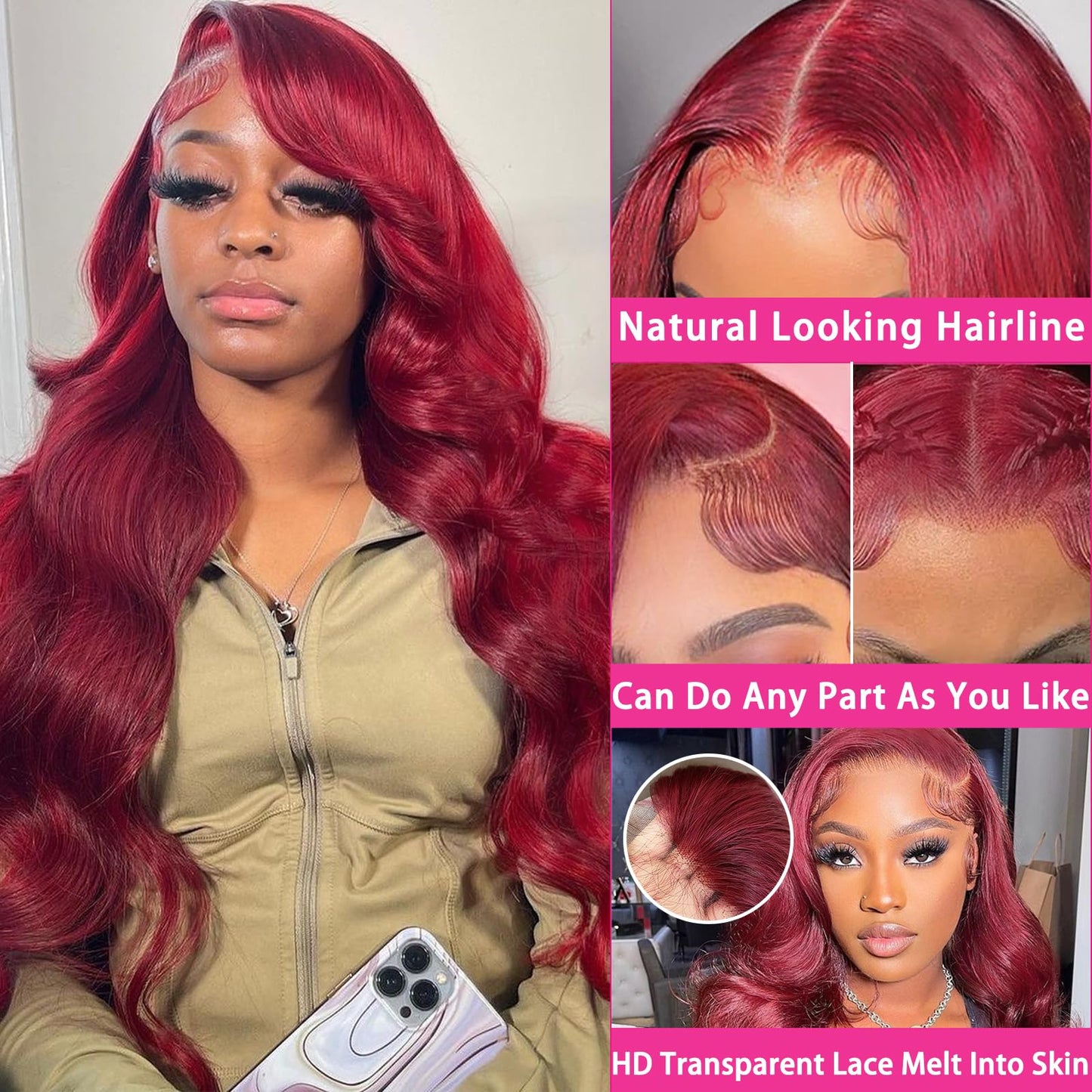 99J Burgundy Lace Front Wigs Human Hair 200 Density 20 Inch 13x4 Body Wave HD Lace Front Wigs Human Hair With Pre Plucked Glueless Red Wig Wine Red Lace Front Wigs