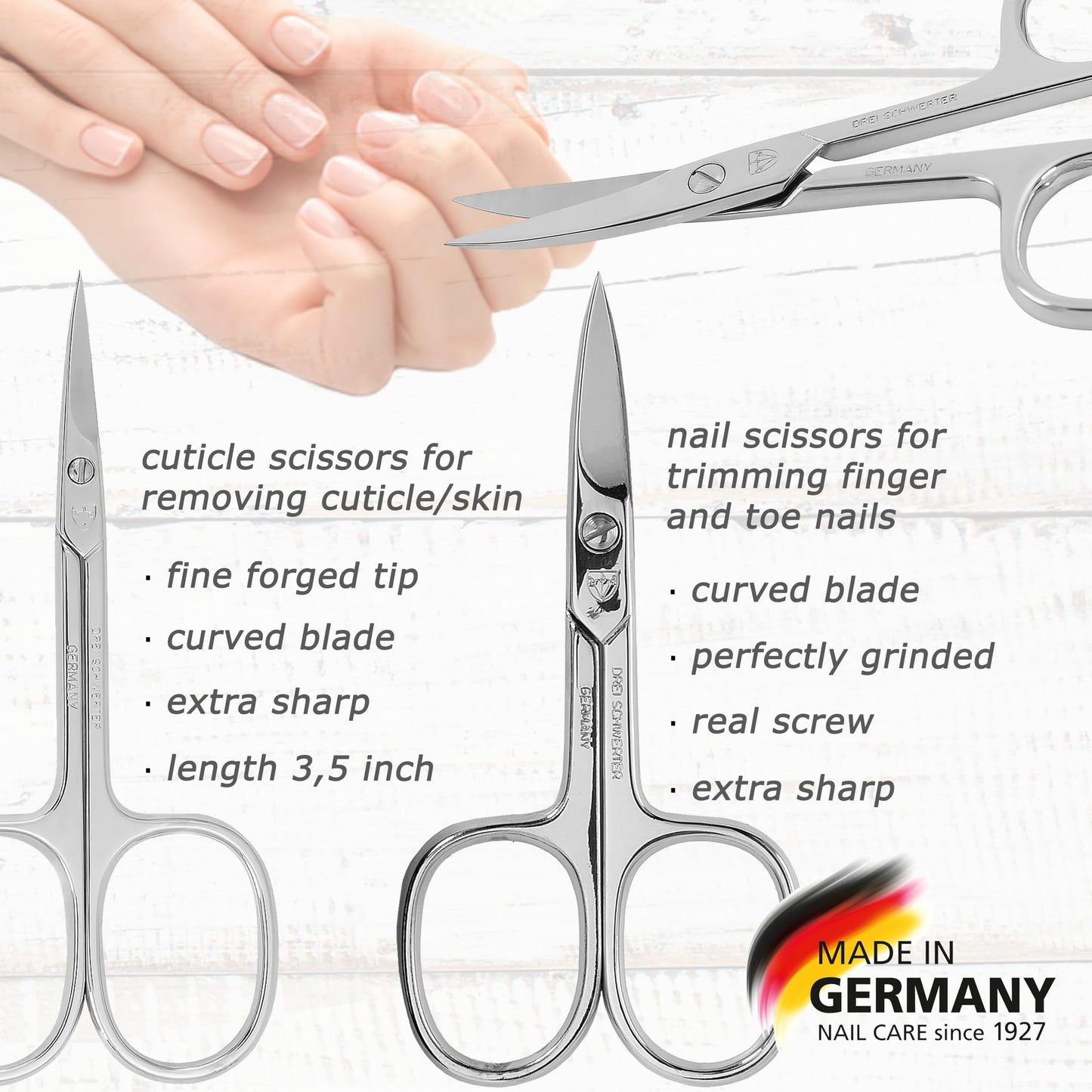 3 Swords Germany - brand quality 12 piece manicure pedicure grooming kit set for professional finger & toe nail care with black genuine leather case - Made in Germany