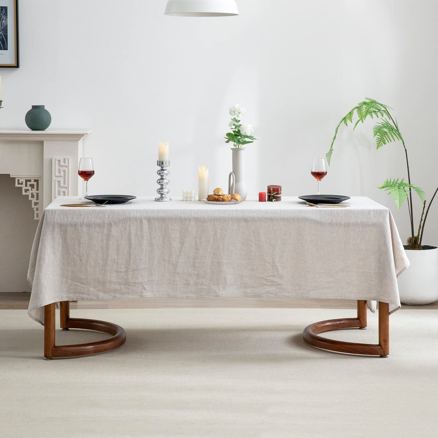 EVERLY100% Pure Linen Rectangle Tablecloths 144Lx60WInch for Dining,Buffet Parties,Picnic,Events,Weddings and Restaurants,Decorative Halloween,Thanksgiving Machine Washable Tablecloths-Natural Linen