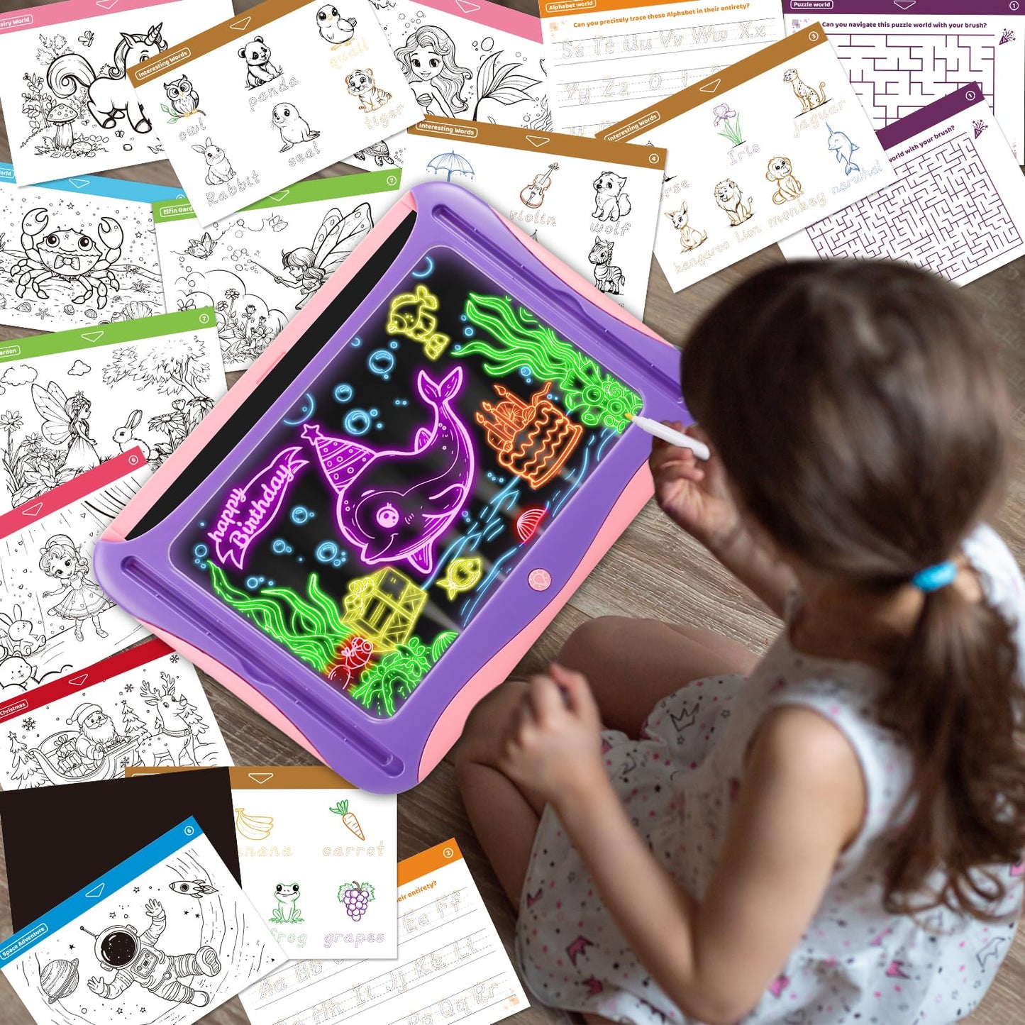 LED Drawing Board for Kids, Light Up Tracing Pad Toy Pink